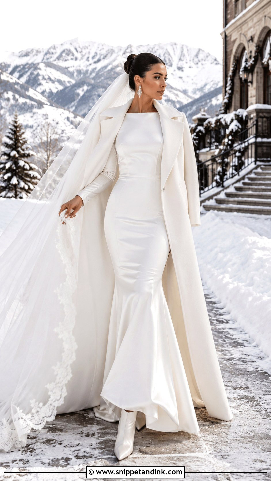 Mermaid Snow Wedding Dress With Opera Coat - Snippet and Ink - 20 Snow Wedding Dress Ideas