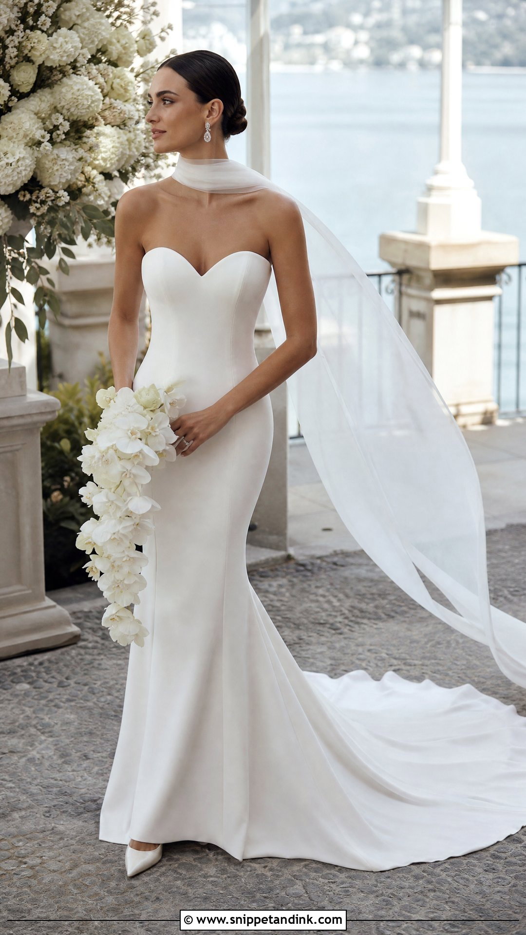 Mermaid Strapless Wedding Dress With Long Scarf - Snippet and Ink - 20 Strapless Wedding Dress with Scarf Ideas