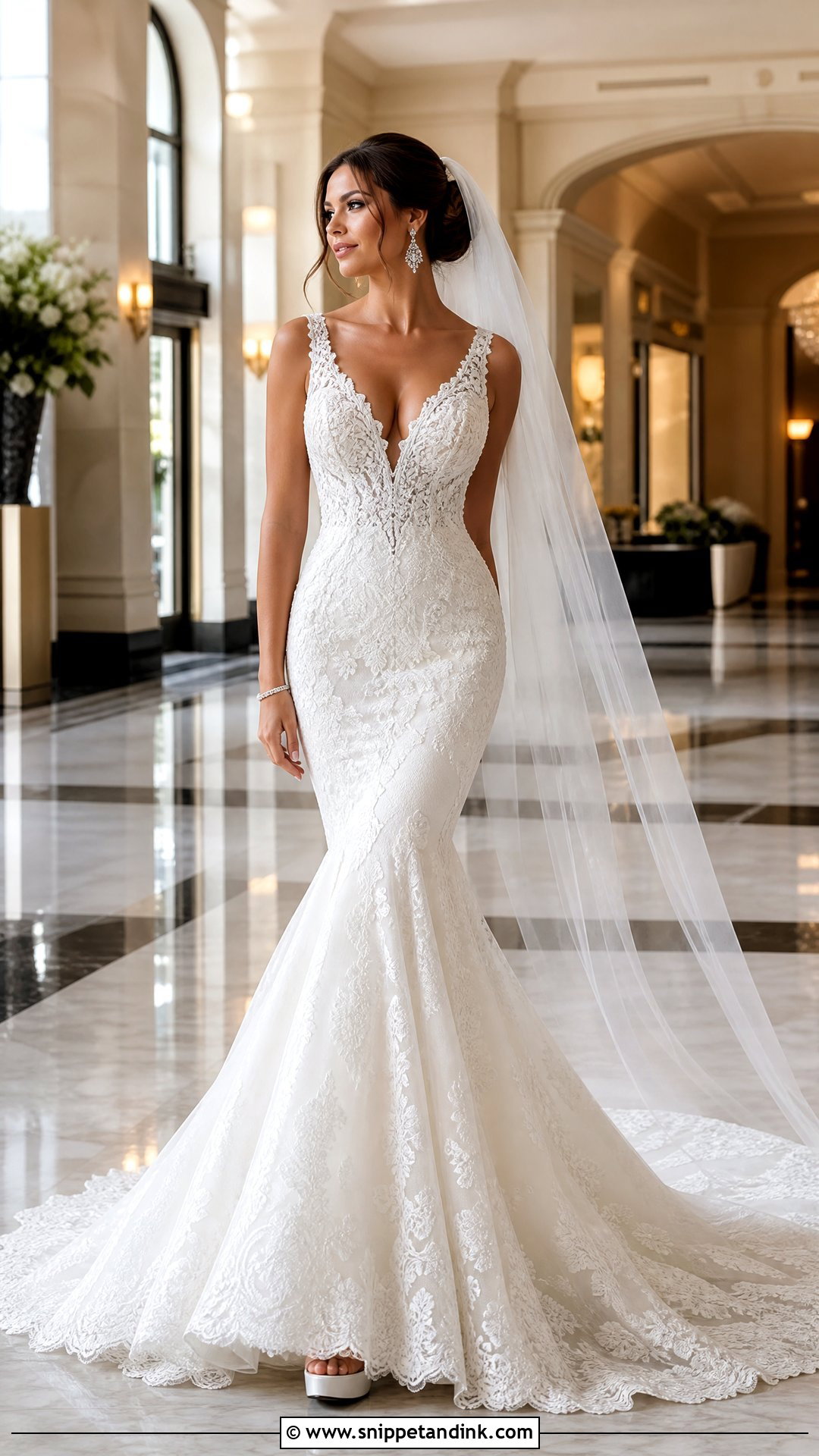 Mermaid V Neck Bridal Gown - Snippet and Ink - 20 V Neck Bridal Gown Ideas