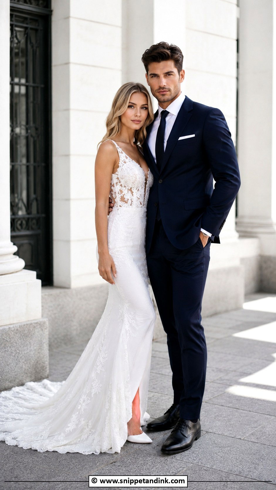Mermaid Wedding Dress And Slim Fit Suit - Snippet and Ink - 30 Couple Wedding Dress Ideas