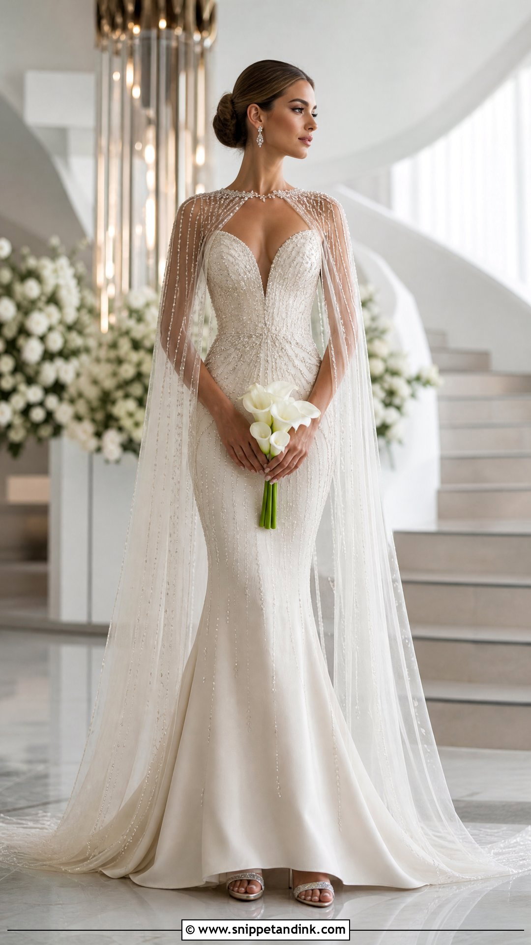 Mermaid Wedding Dress With Beaded Cape - Snippet and Ink - 20 Wedding Dress with a Cape Ideas