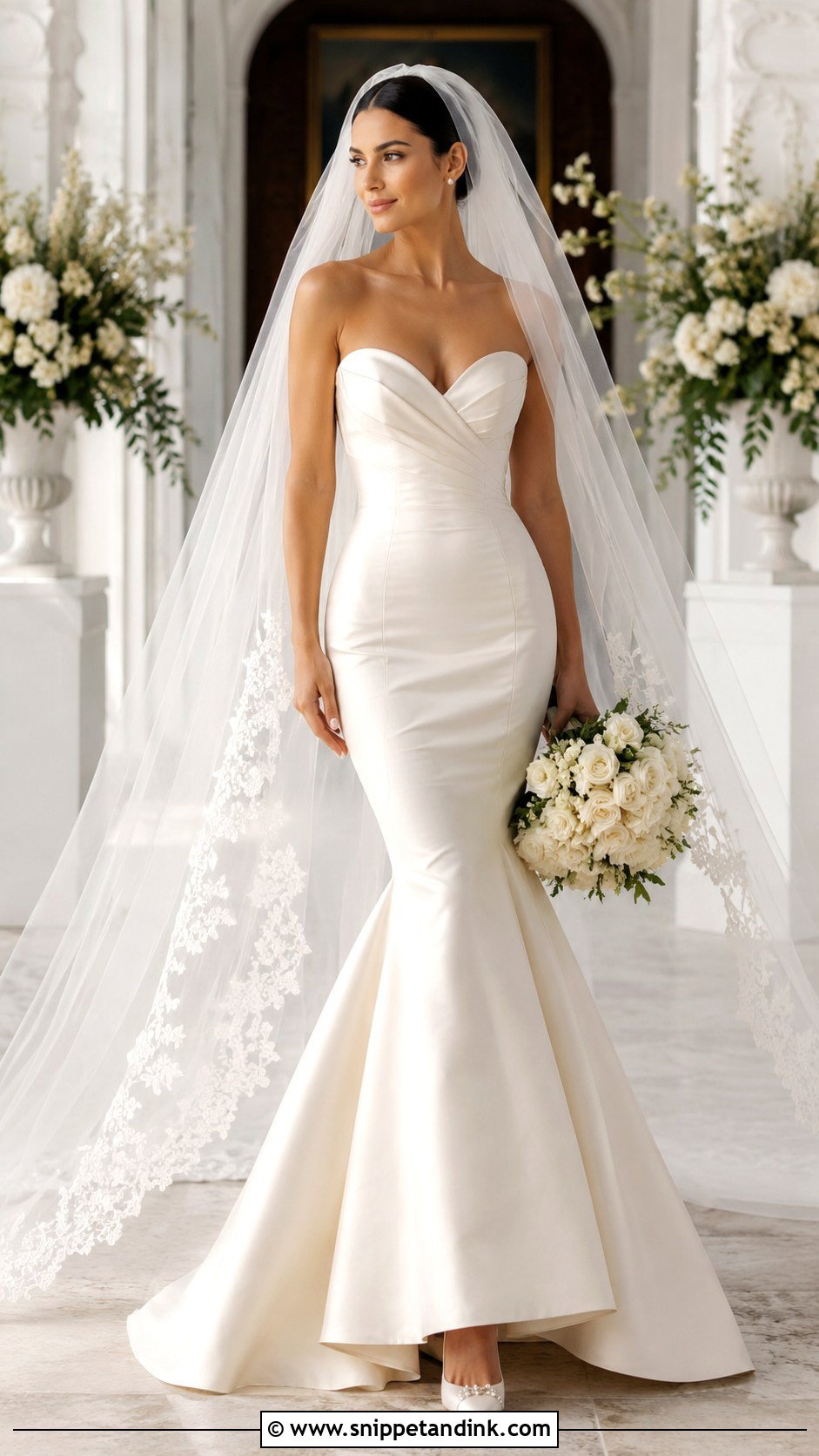 Mermaid Wedding Dress With Cathedral Veil - Snippet and Ink - 25 Tight Wedding Dresses
