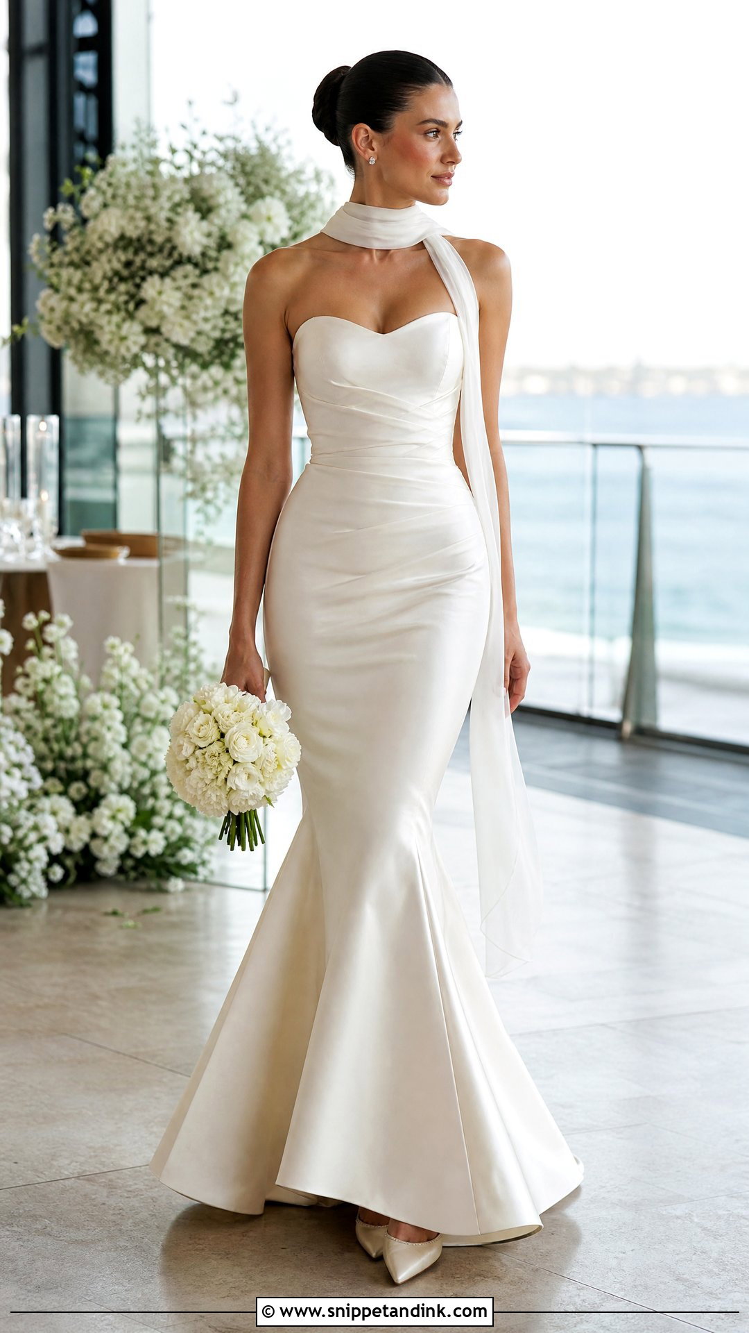 Mermaid Wedding Dress With Chiffon Scarf - Snippet and Ink - 25 Neck Scarf Wedding Dress Ideas