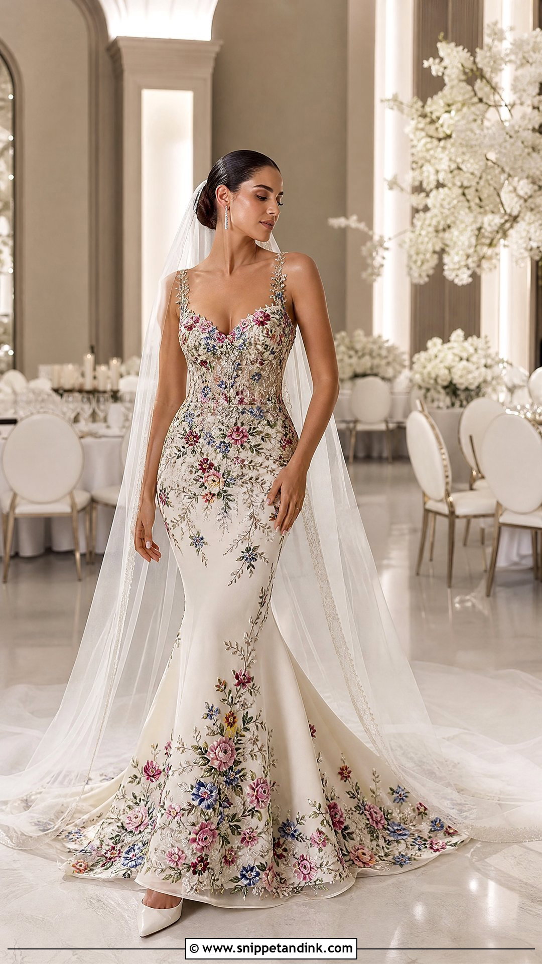 Mermaid Wedding Dress With Colorful Floral Details - Snippet and Ink - 20 Wedding Dress with Colorful Flowers