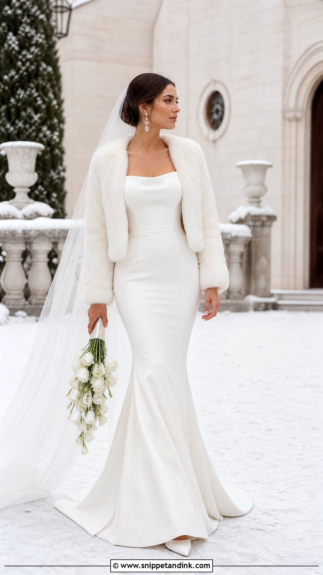 Mermaid Wedding Dress With Cropped Fur Jacket - Snippet and Ink - 20 Wedding Dress with Fur Coat Ideas