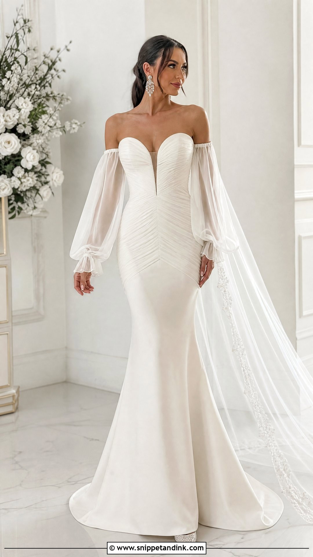 Mermaid Wedding Dress With Detachable Flowy Sleeves - Snippet and Ink - 20 Wedding Dresses Flowy Sleeves