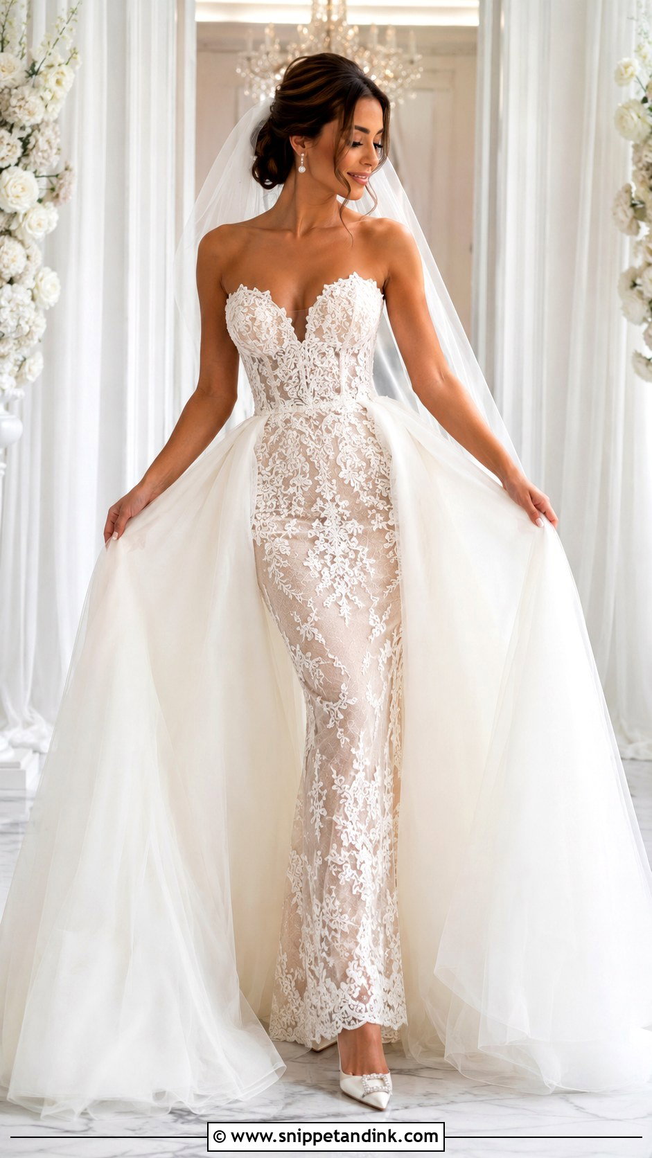 Mermaid Wedding Dress With Detachable Overskirt - Snippet and Ink - 25 2 in 1 Convertible Wedding Dresses