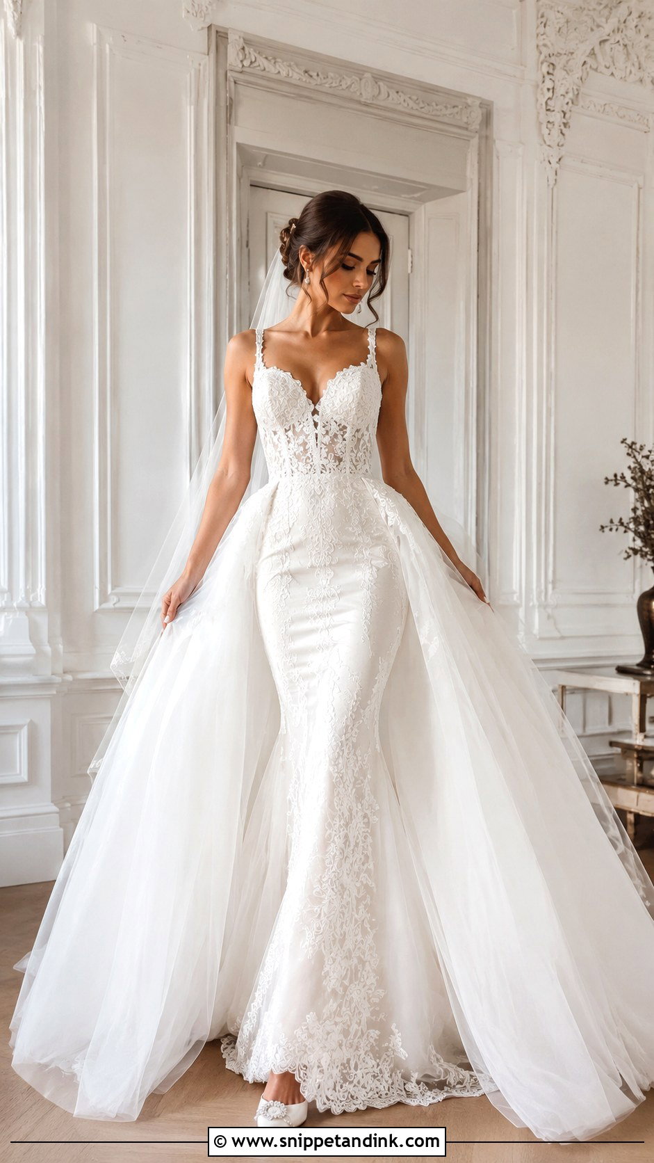Mermaid Wedding Dress With Detachable Overskirt - Snippet and Ink - 25 Two in One Wedding Dress Ideas