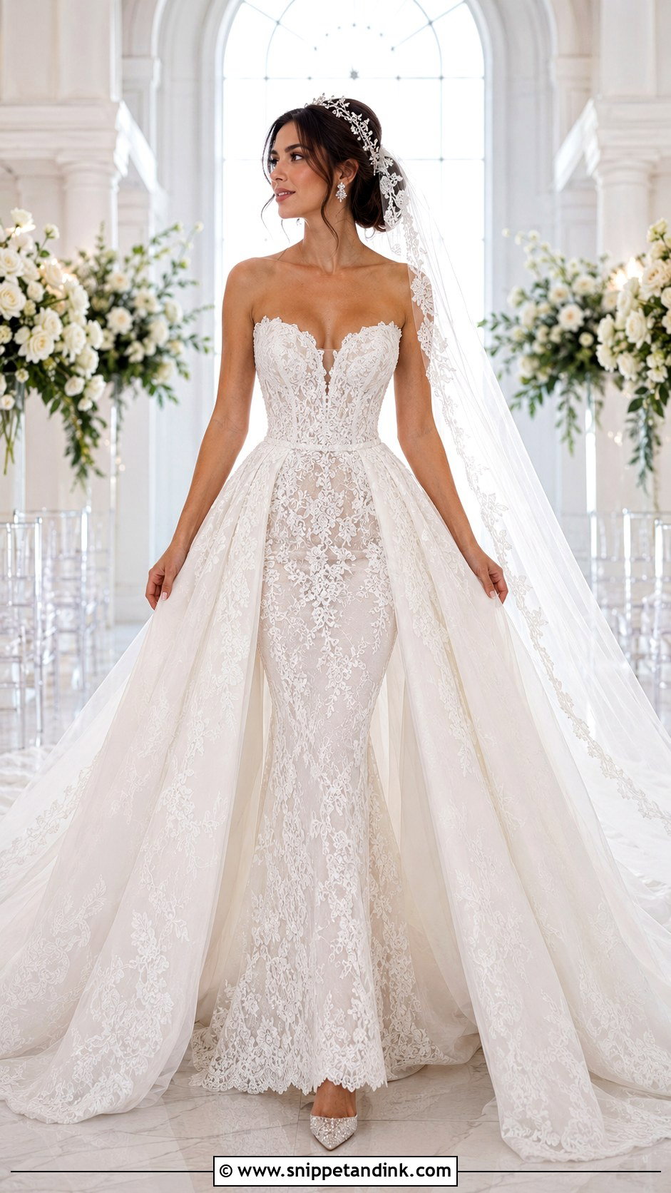 Mermaid Wedding Dress With Detachable Overskirt - Snippet and Ink - 20 Convertible Wedding Dresses