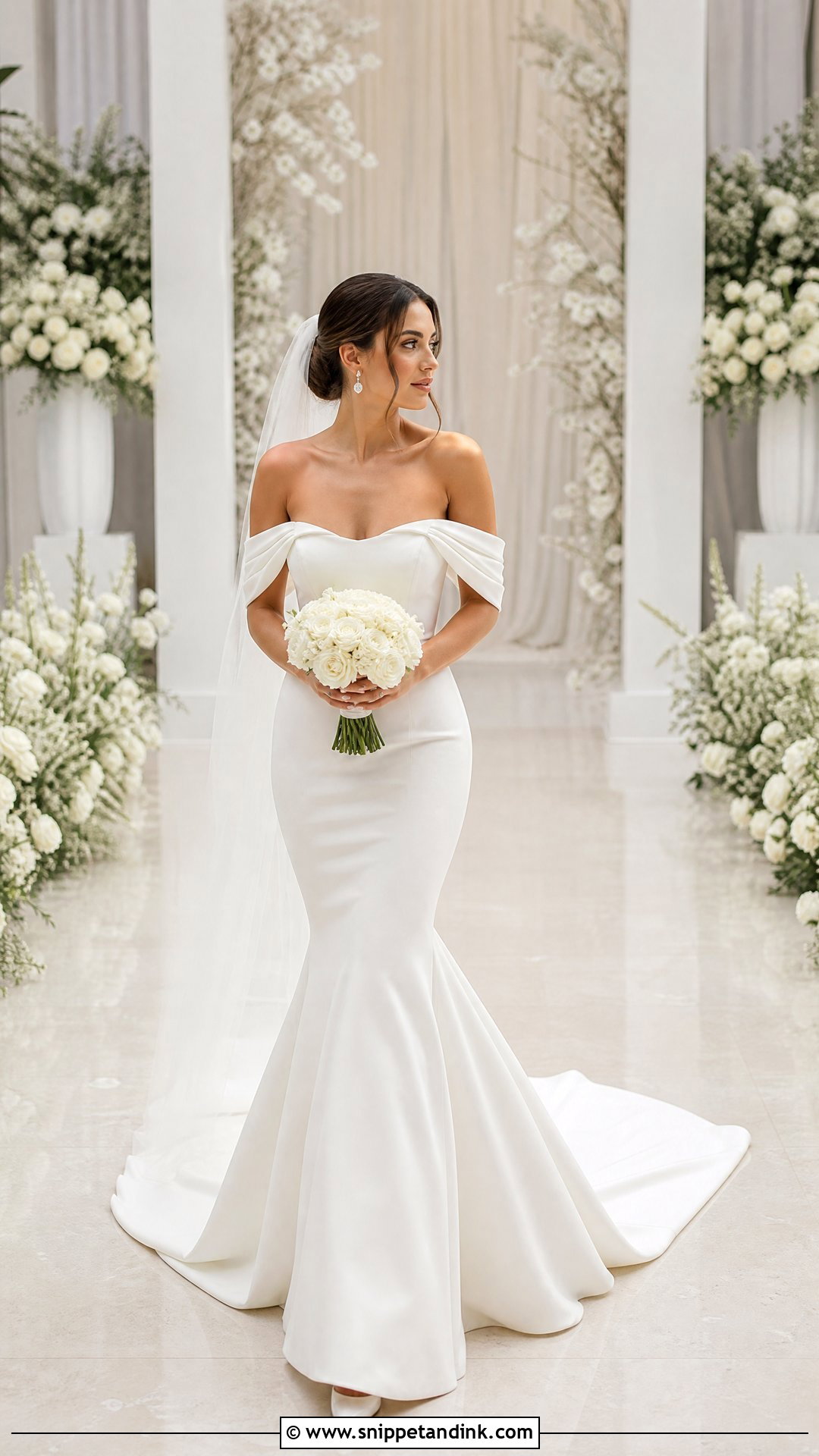Mermaid Wedding Dress With Draped Off Shoulder Sleeves - Snippet and Ink - 20 Wedding Dress with Sleeves Off Shoulder