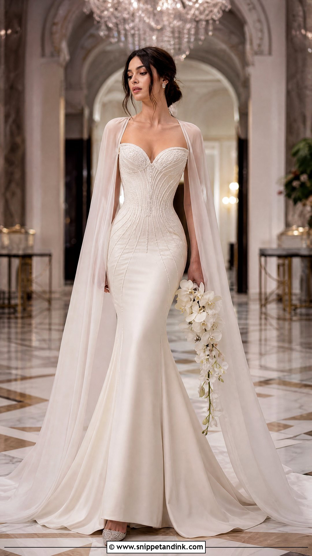 Mermaid Wedding Dress With Floor Length Cape Sleeves - Snippet and Ink - 20 Wedding Dress with Cape Sleeves