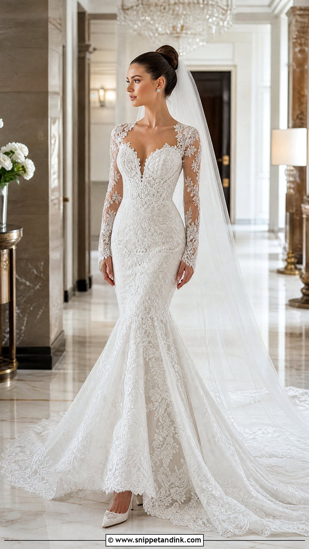 Mermaid Wedding Dress With Lace Sleeves - Snippet and Ink - 20 Wedding Dresses with Lace Sleeves