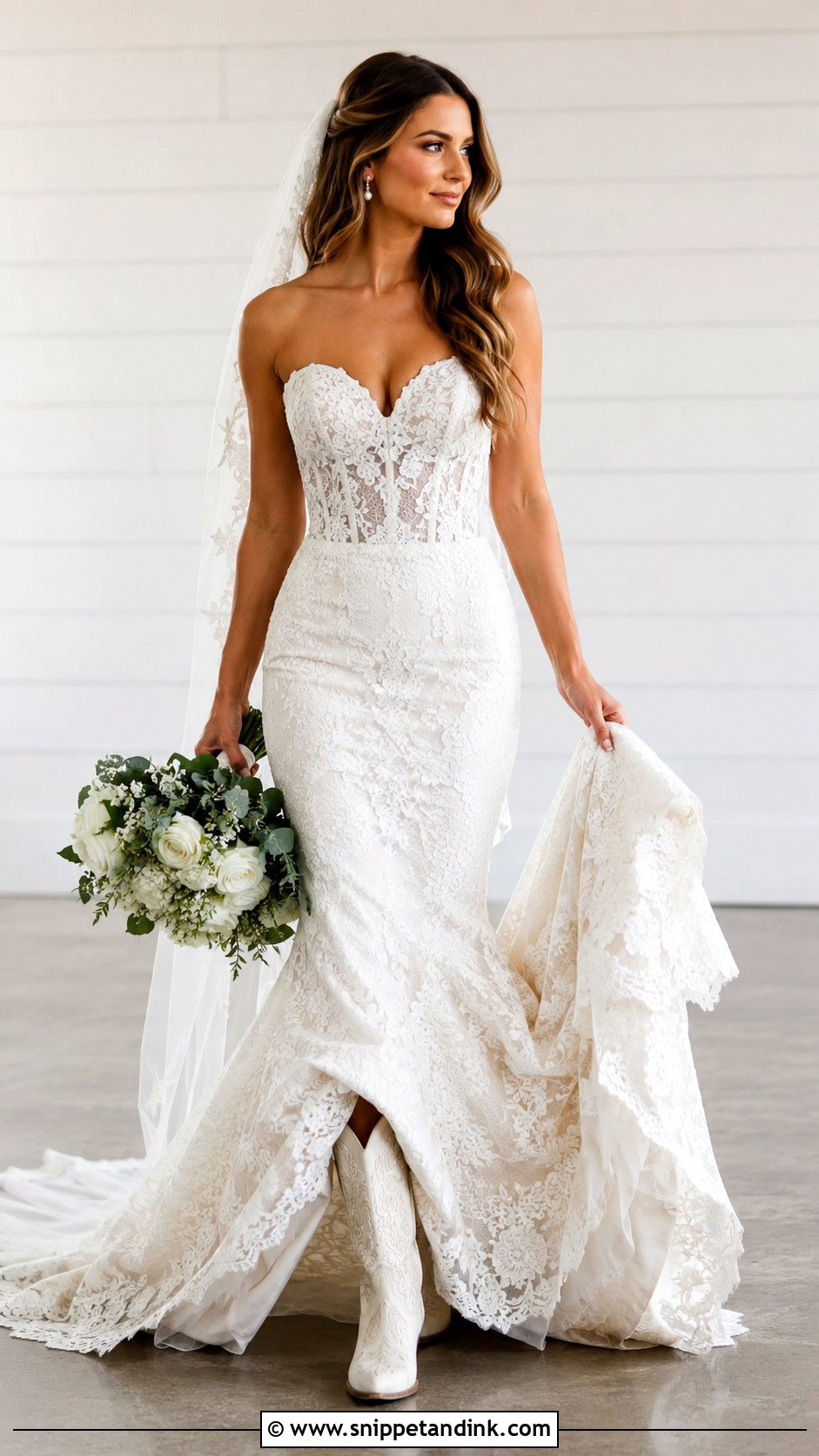 Mermaid Wedding Dress With Pointed Toe Cowboy Boots - Snippet and Ink - 20 Bride Cowboy Boots Ideas