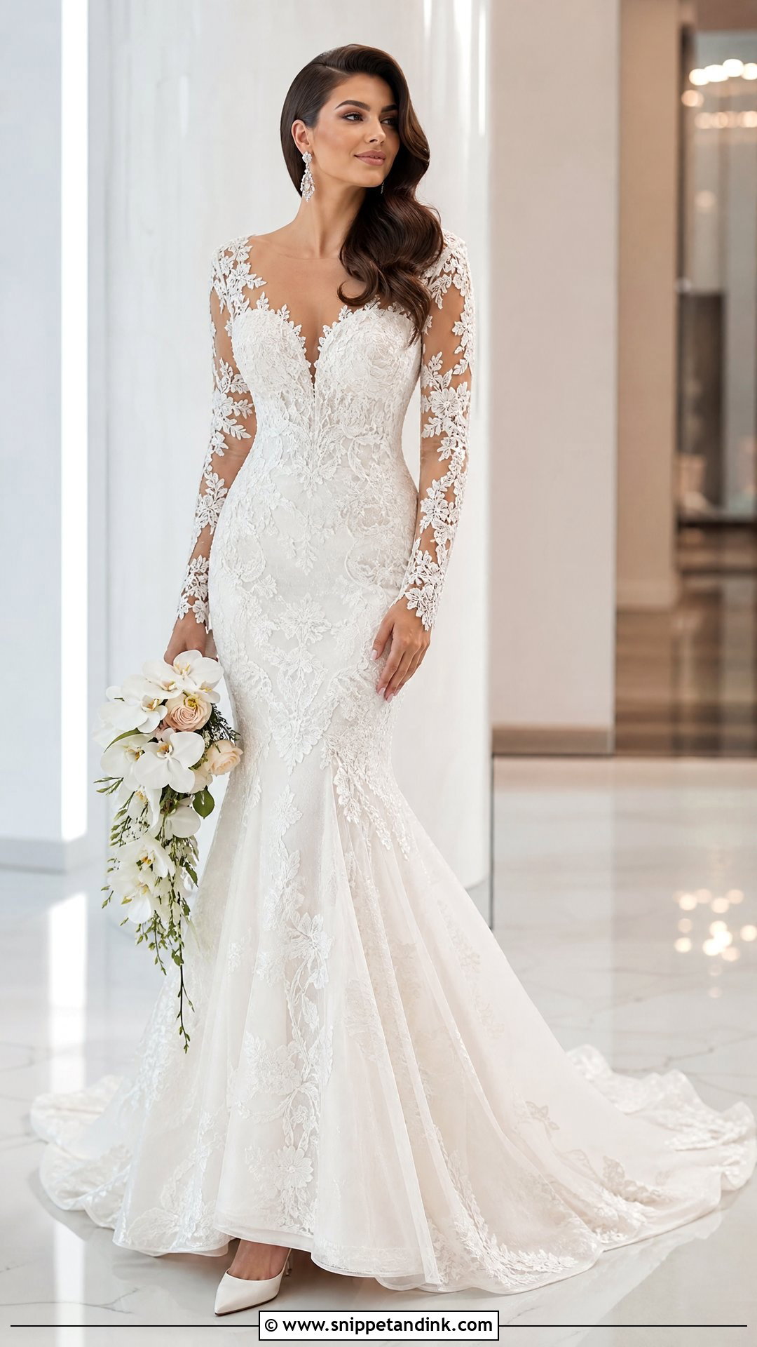 Mermaid Wedding Dress With Sheer Lace Sleeves - Snippet and Ink - 20 Wedding Dress with Sheer Sleeves