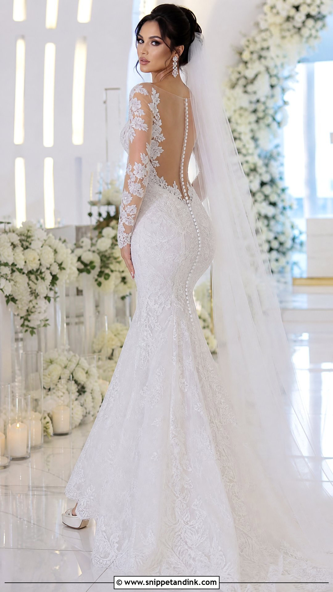 Mermaid Wedding Dress with Mesh Sleeves - Snippet and Ink - 20 Wedding Dress with Mesh Sleeves
