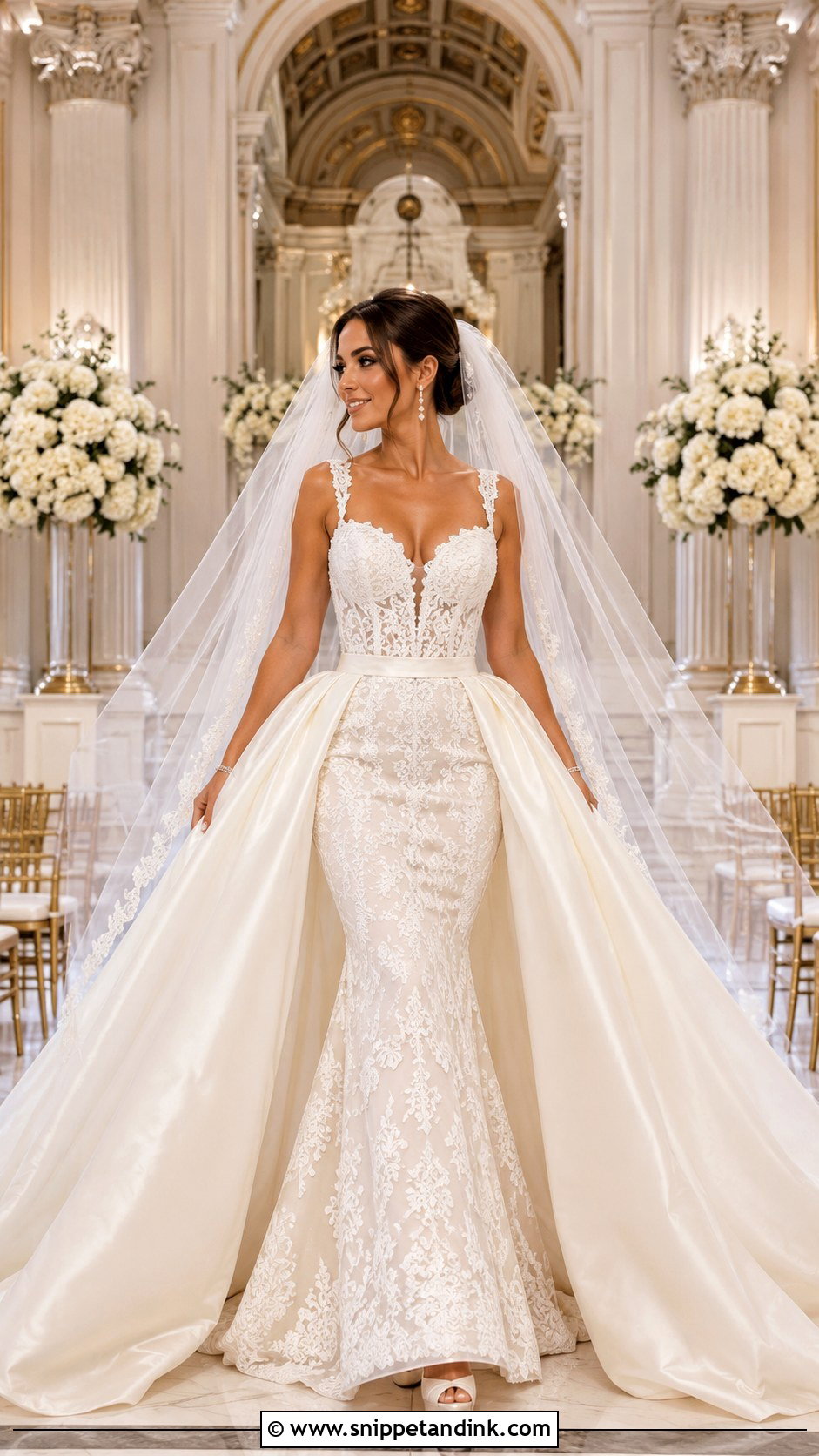 Mermaid Wedding Gown With Detachable Overskirt - Snippet and Ink - 20 Mermaid Wedding Gowns