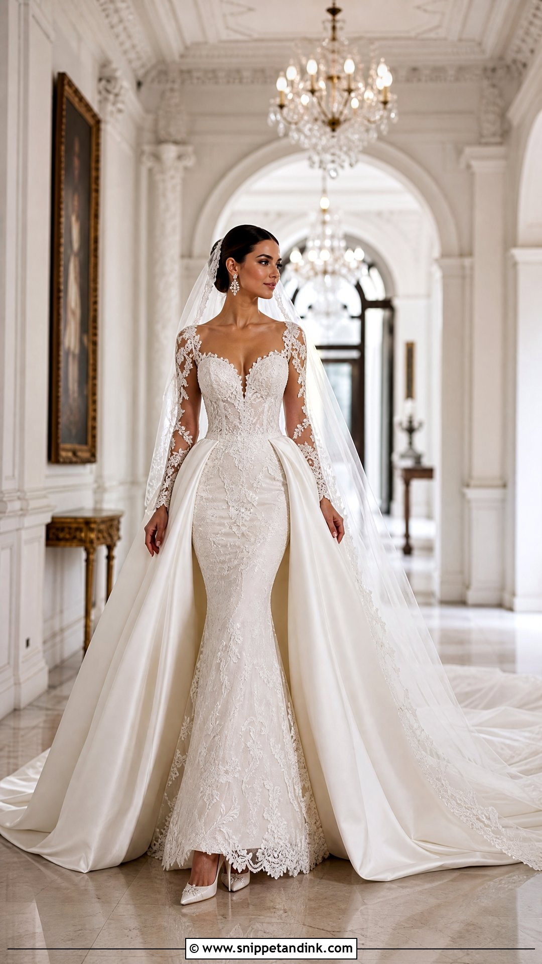 Mermaid Winter Wedding Dress With Detachable Overskirt And Sleeves - Snippet and Ink - 20 Winter Wedding Dress with Sleeves