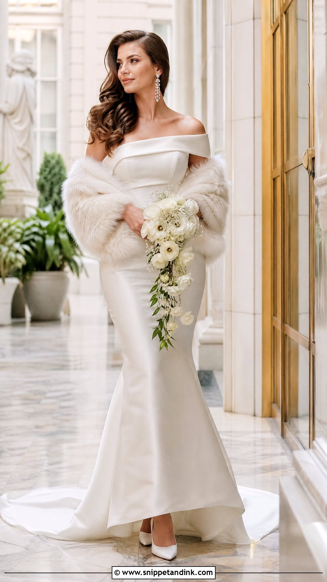 Mermaid Winter Wedding Dress With Fur Shawl - Snippet and Ink - 25 Winter Wedding Dress Fur Ideas