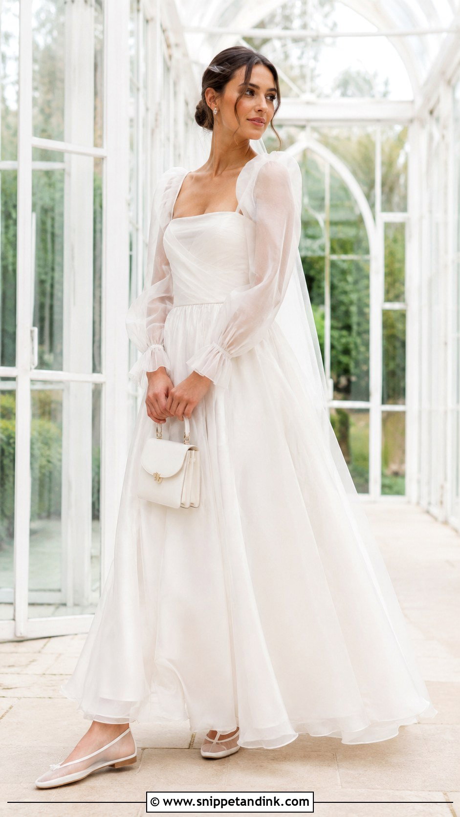 Mesh Bridal Ballet Flats With Organza Wedding Dress - Snippet and Ink - 20 Bridal Ballet Flats Ideas