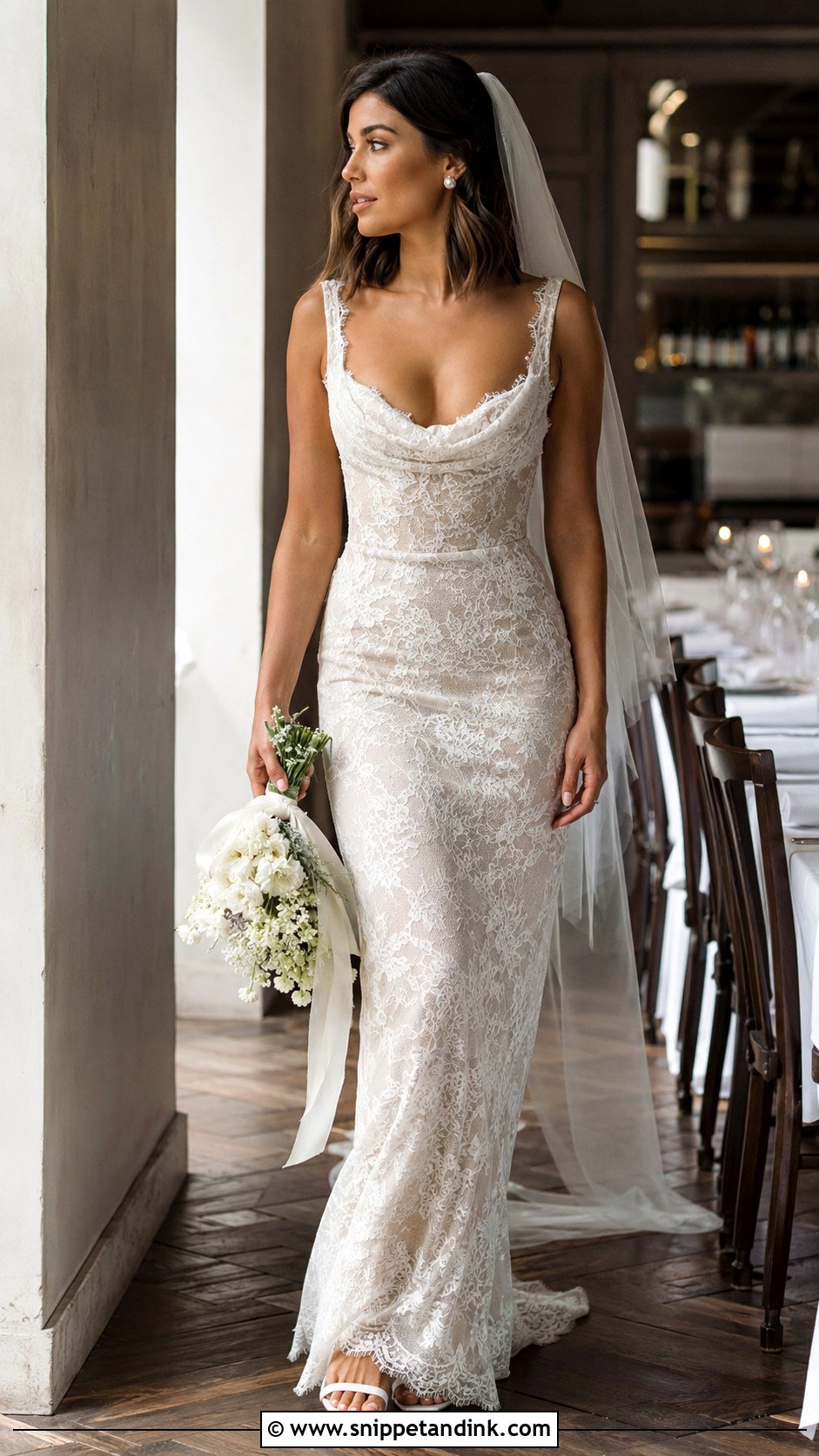 Meshki Cowl Neck Lace Wedding Dress - Snippet and Ink - 20 Meshki Wedding Dress Ideas