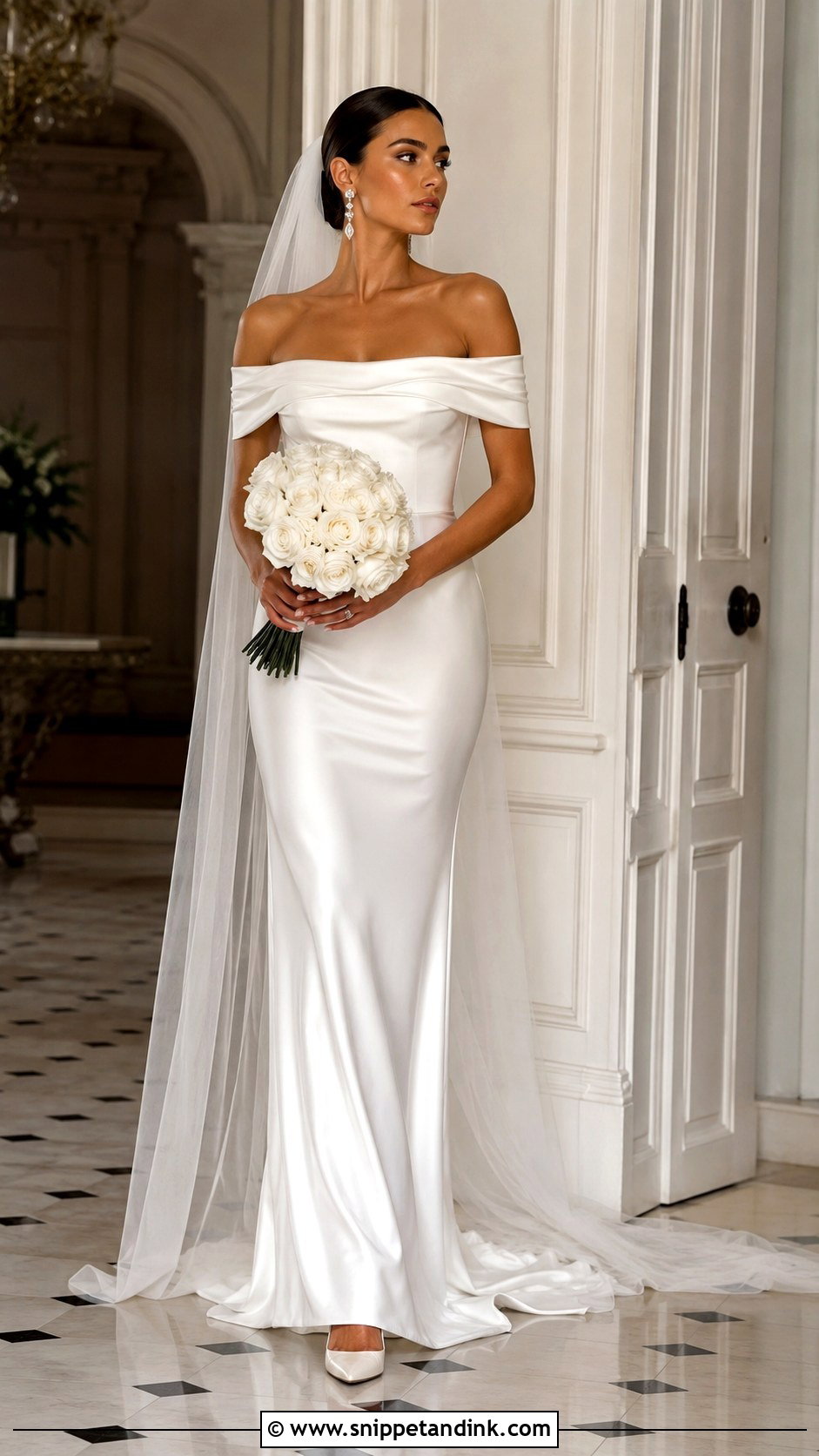 Meshki Off Shoulder Satin Wedding Gown - Snippet and Ink - 20 Meshki Wedding Dress Ideas