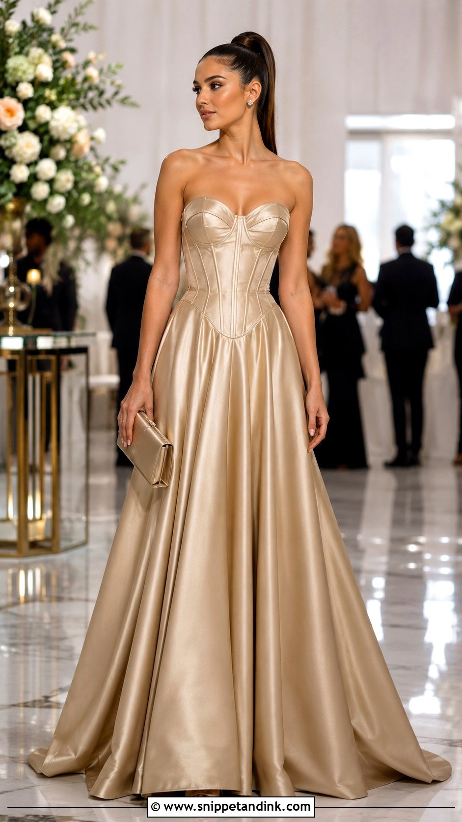 Metallic Corset Flare Gown - Snippet and Ink - 20 Corset Flare Gown Ideas