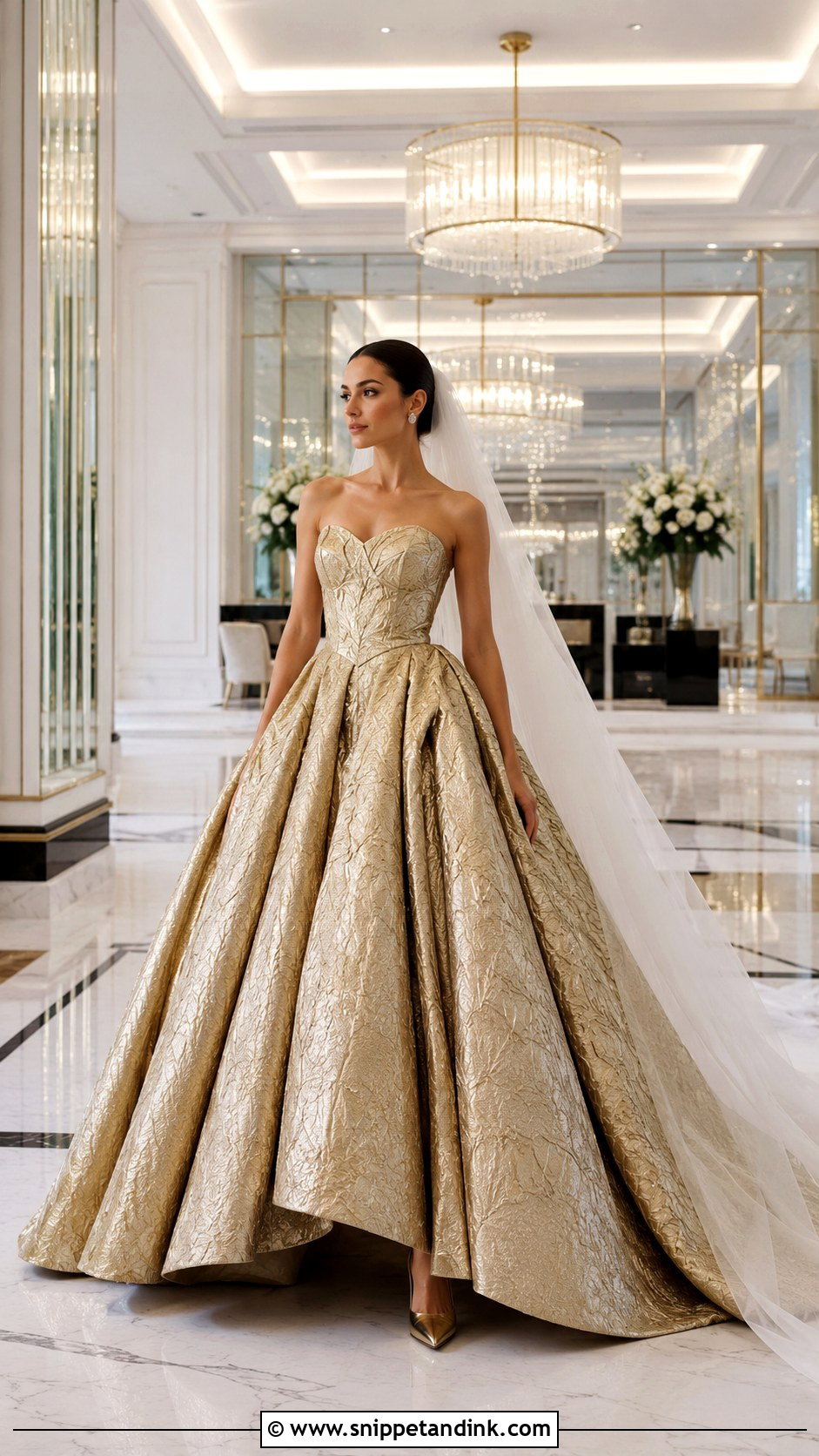 Metallic Gold Ball Gown Bridal Dress - Snippet and Ink - 20 Gold Bridal Dress Ideas