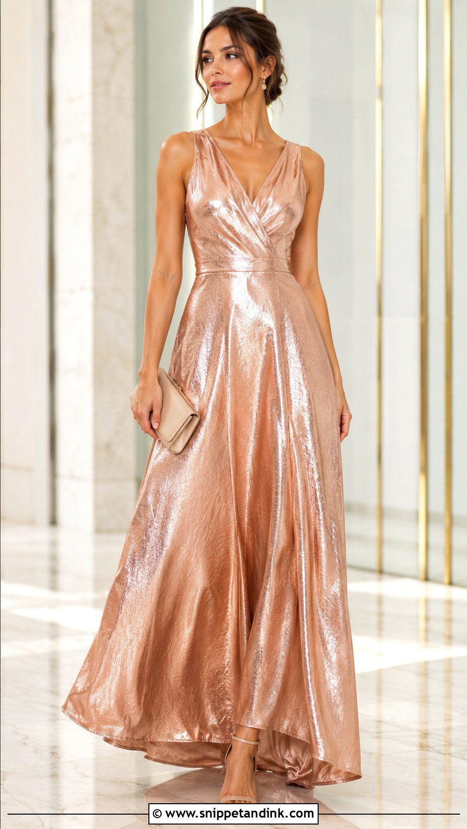 Metallic Gown With Neutral Heels - Snippet and Ink - 25 Gown Models Ideas