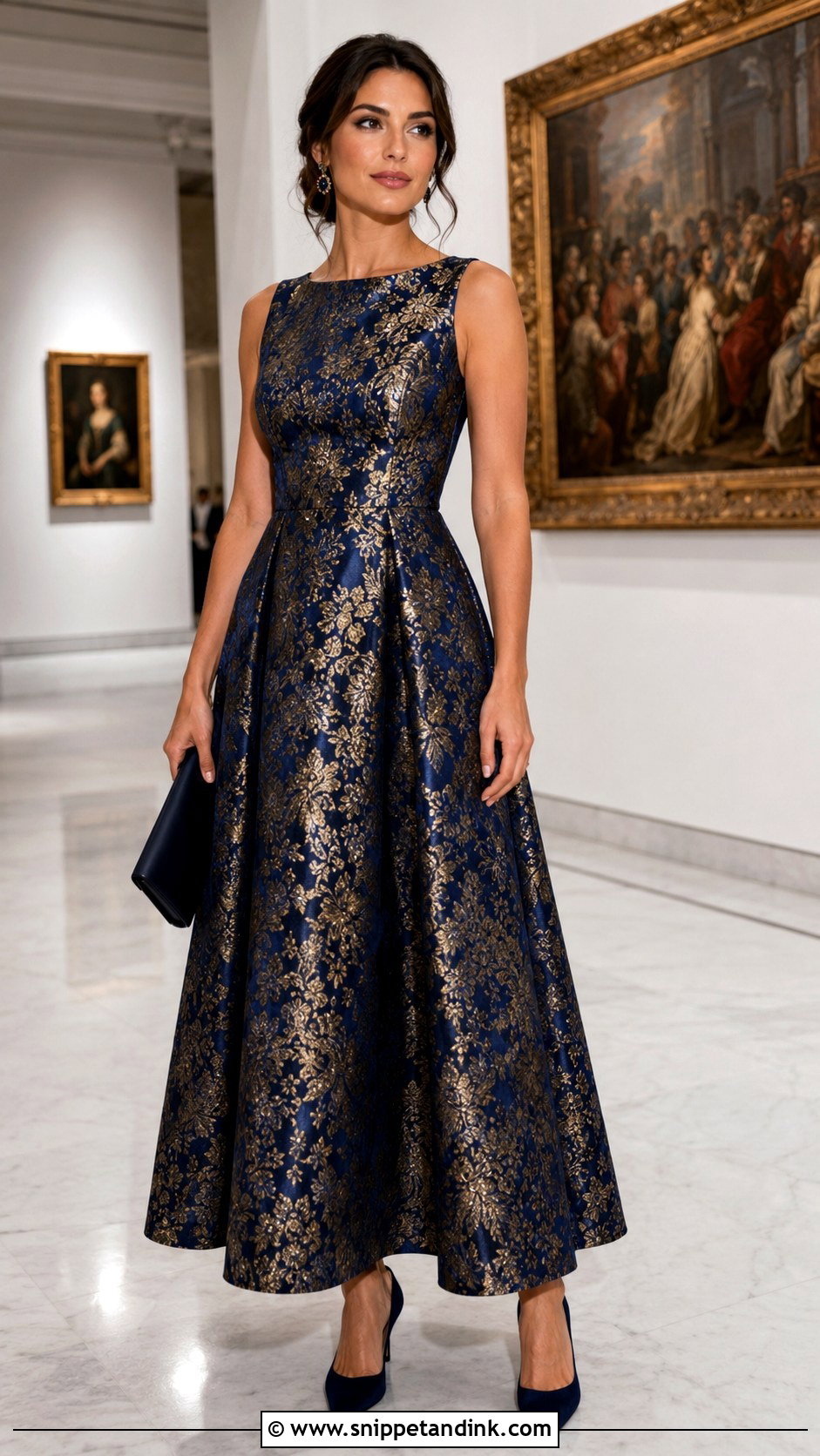 Metallic Jacquard Dress Wedding Guest Outfit - Snippet and Ink - 20 Dress Outfits for Wedding