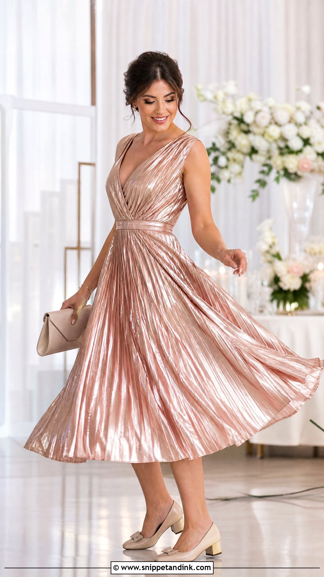 Metallic Pleated Dress Wedding Dance Outfit - Snippet and Ink - 20 Wedding Dance Outfit Ideas
