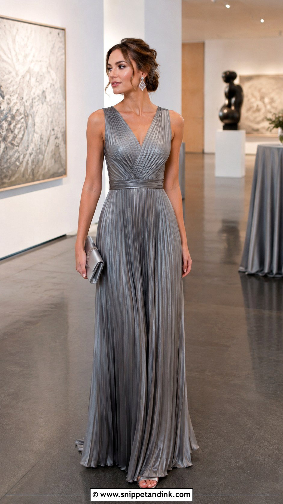 Metallic Pleated Gown For Formal Wedding - Snippet and Ink - 20 Formal Wedding Attire Women Ideas