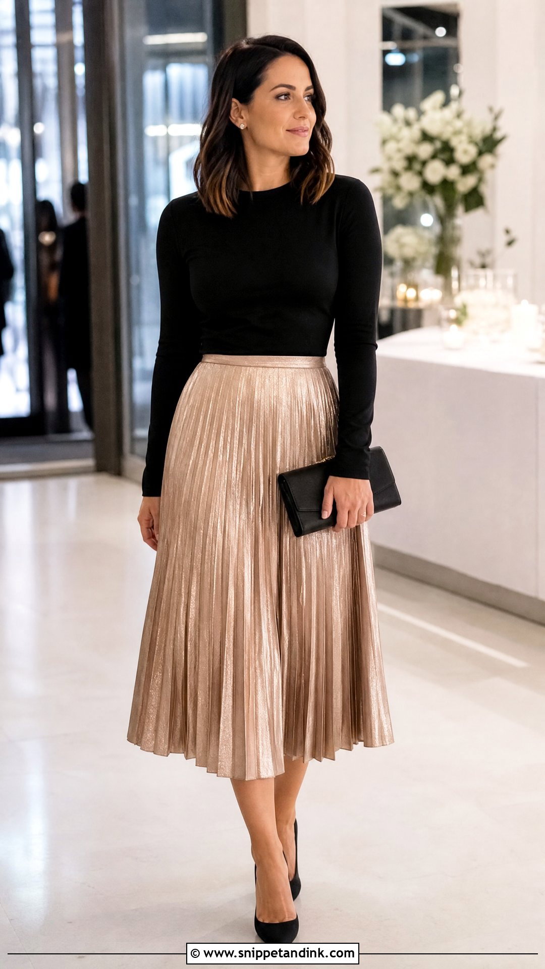 Metallic Pleated Skirt Wedding Outfit - Snippet and Ink - 20 Skirts for Wedding Ideas