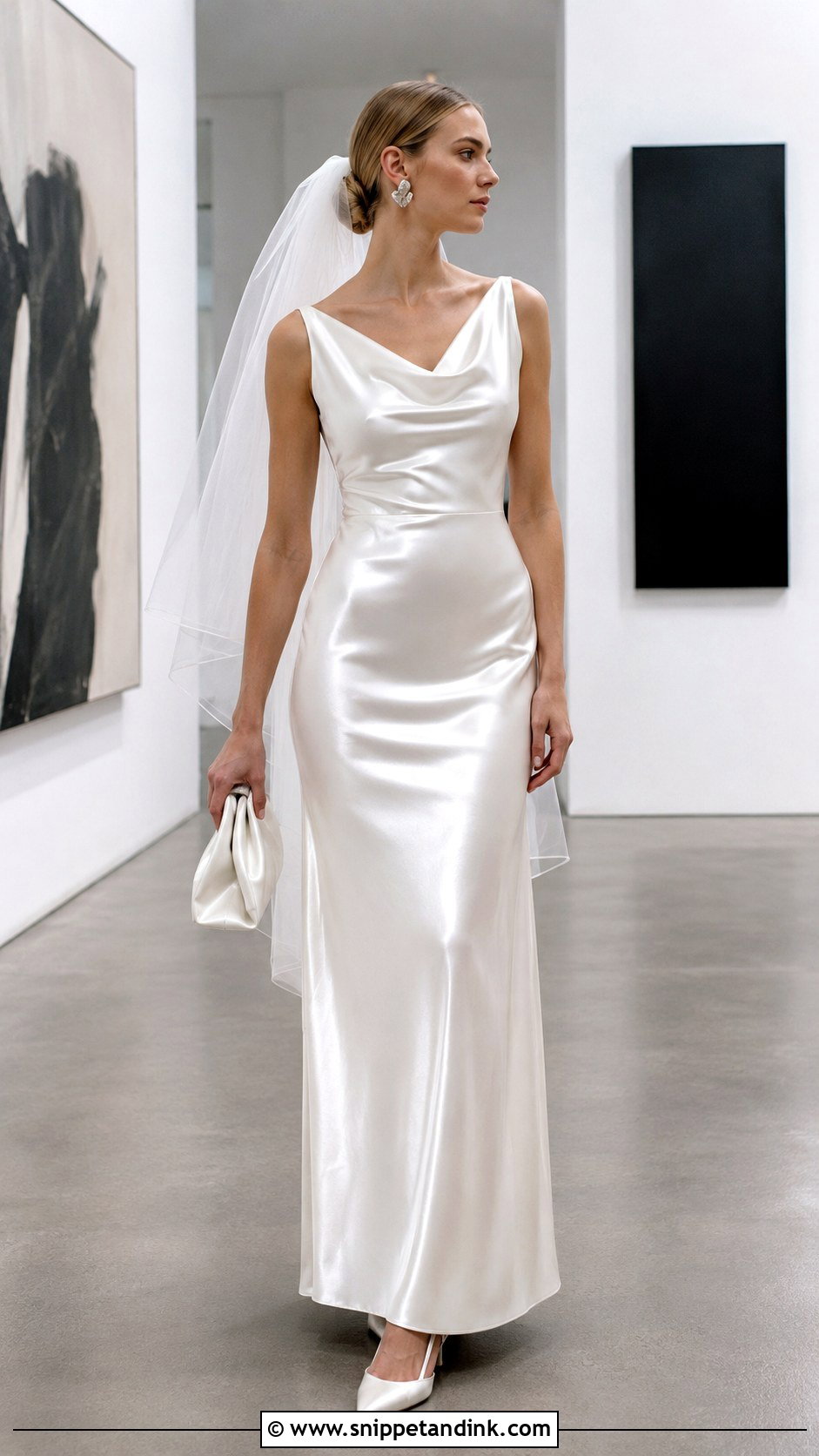 Metallic Satin Column Wedding Dress - Snippet and Ink - 20 Shiny Wedding Dress Ideas