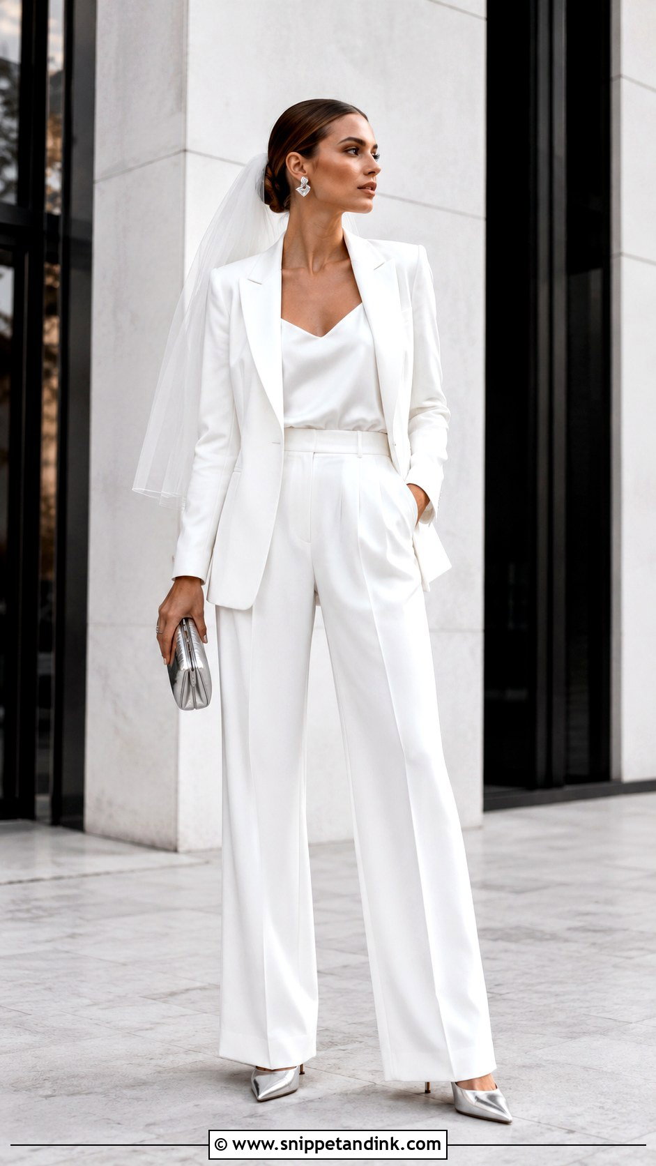 Metallic Wedding Heels With Modern Bridal Suit - Snippet and Ink - 20 Aesthetic Wedding Heels Ideas