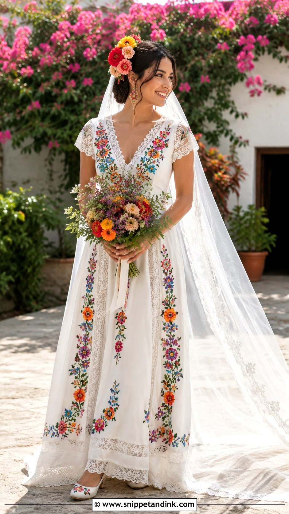 Mexican Embroidered Bridal Dress - Snippet and Ink - 25 Bride Traditional Outfit Ideas