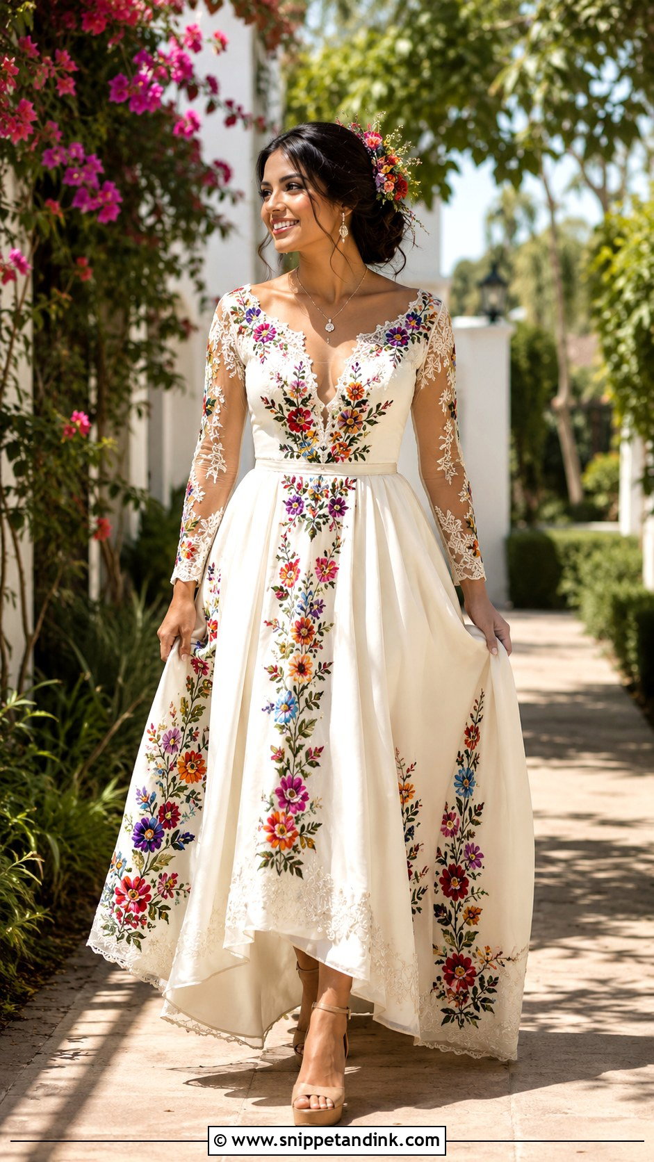 Mexican Floral Embroidered Wedding Dress - Snippet and Ink - 25 Traditional Mexican Wedding Dress Ideas