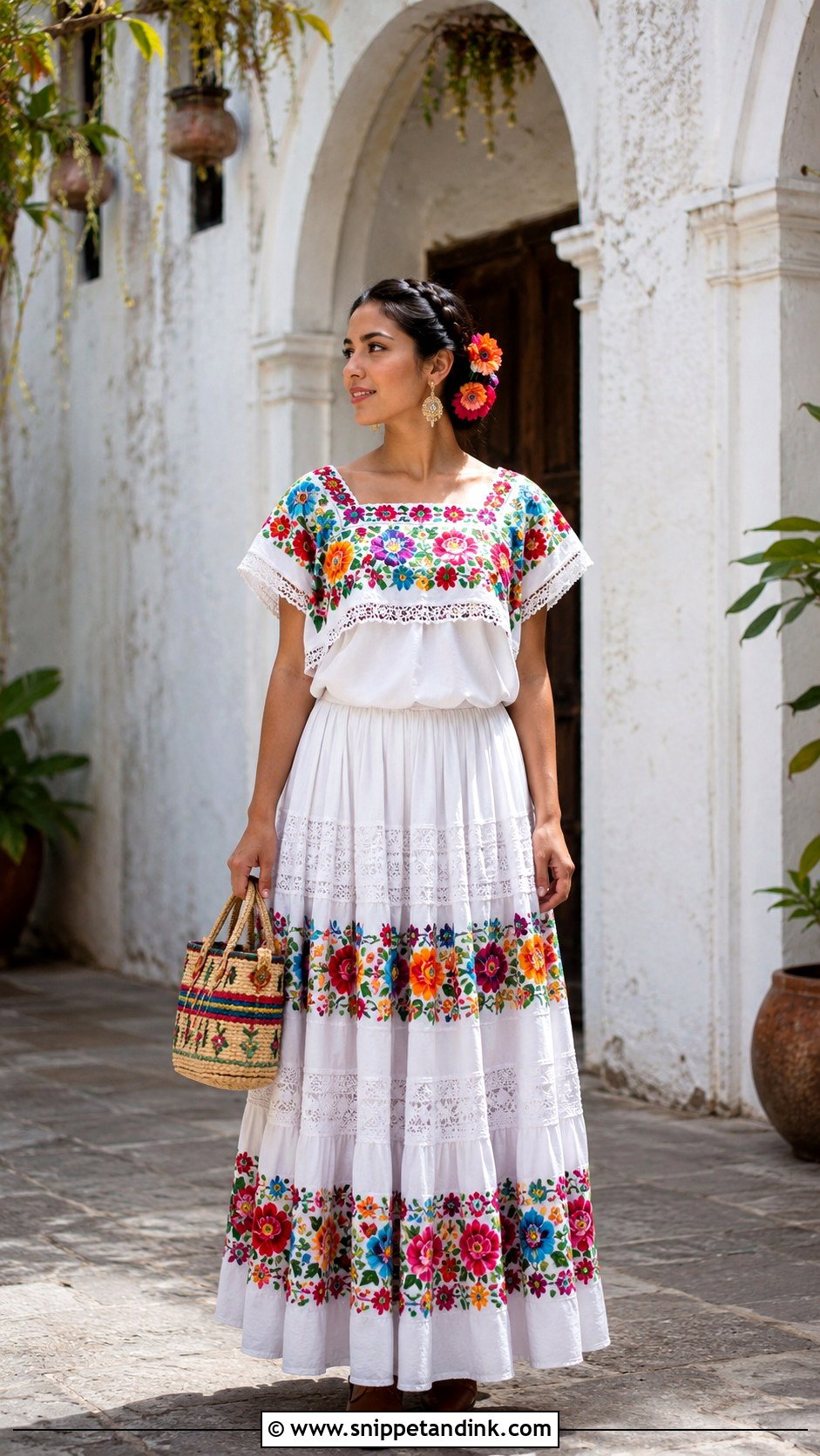 Mexican Huipil And Full Skirt Wedding Outfit - Snippet and Ink - 20 Traditional Wedding Outfits for Ladies