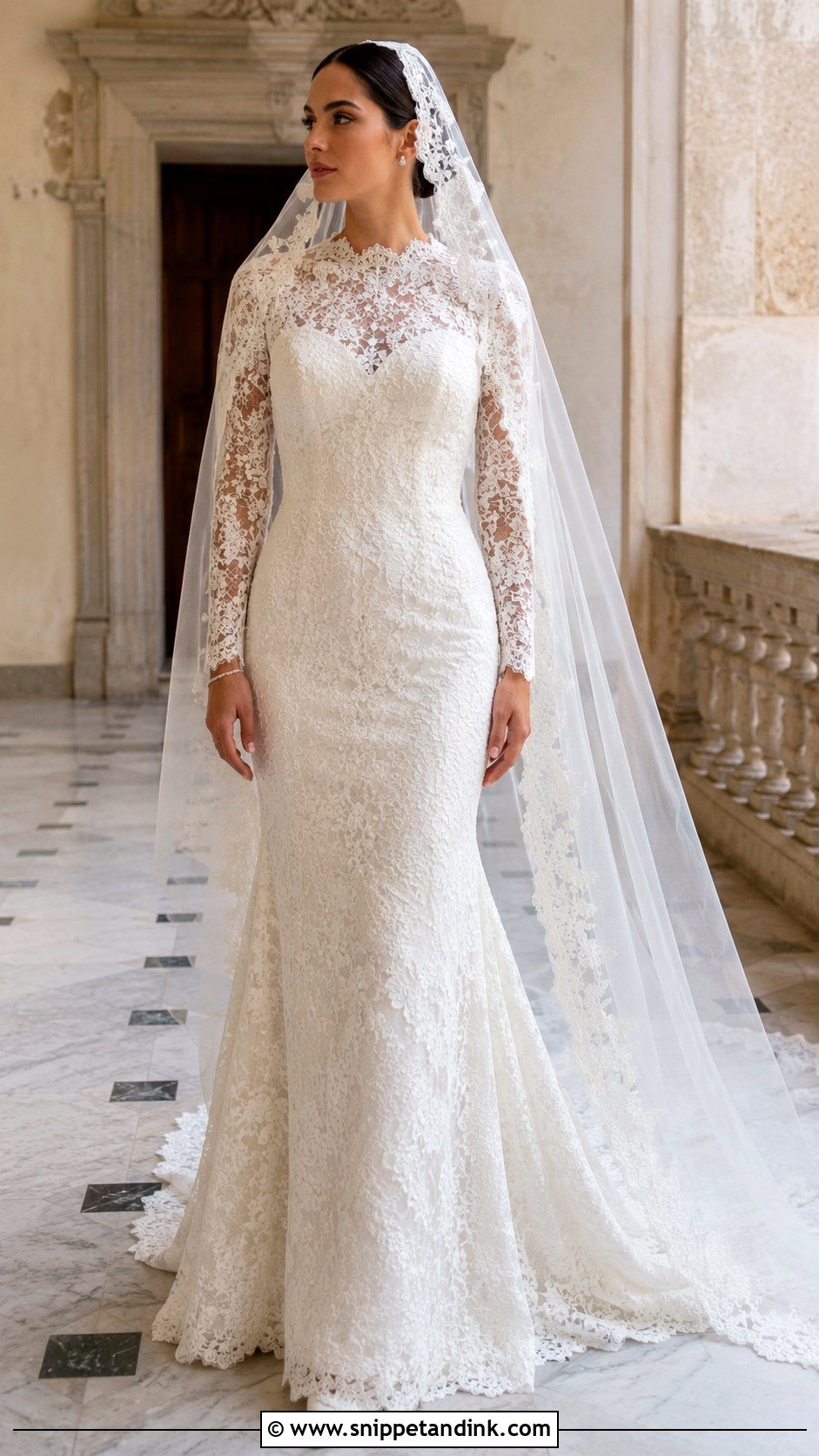 Mexican Lace Wedding Dress With Mantilla Veil - Snippet and Ink - 20 Mexican Style Wedding Dresses