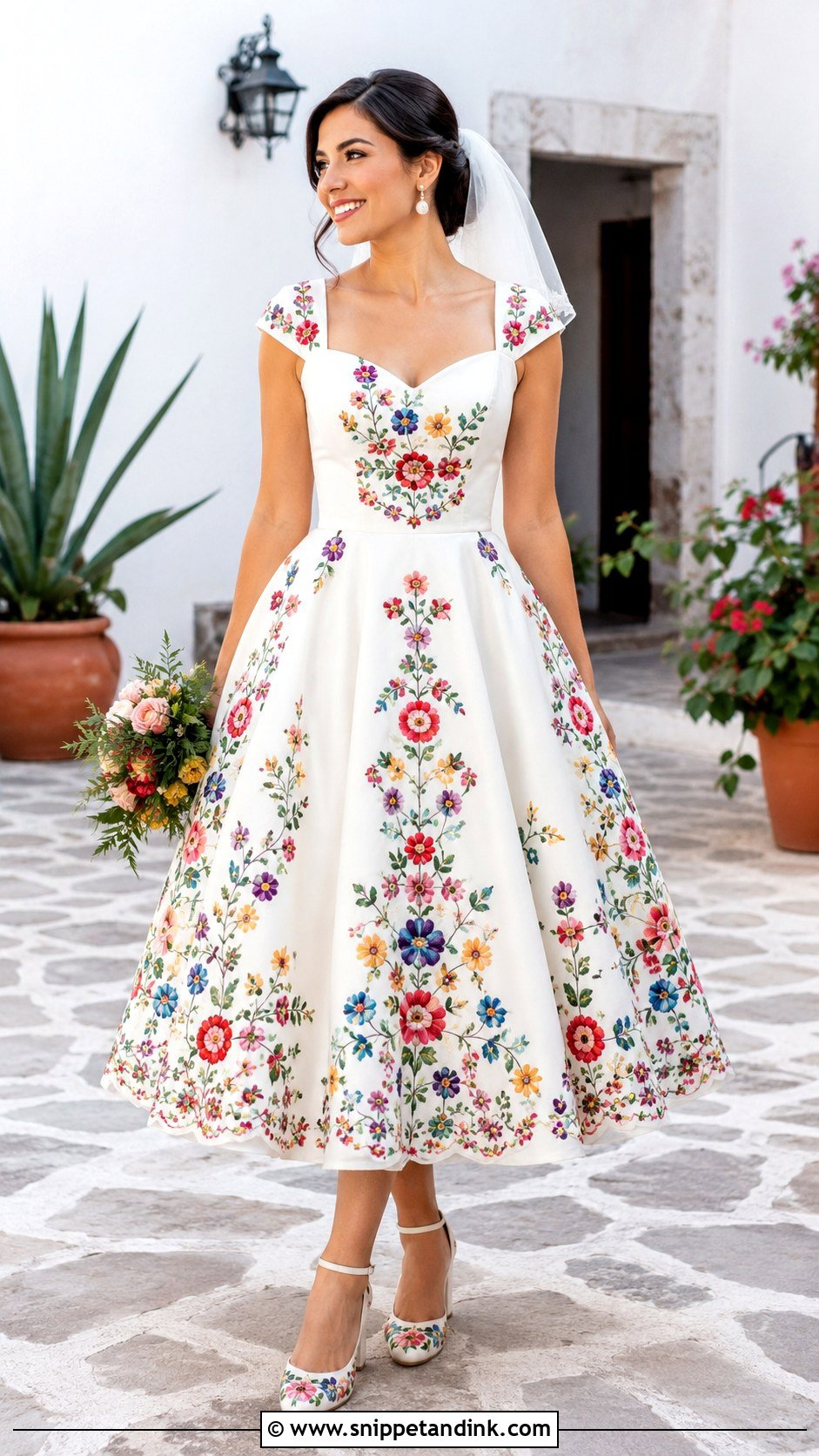 Mexican Tea Length Wedding Dress With Embroidery - Snippet and Ink - 20 Mexican Style Spanish Wedding Dress Ideas