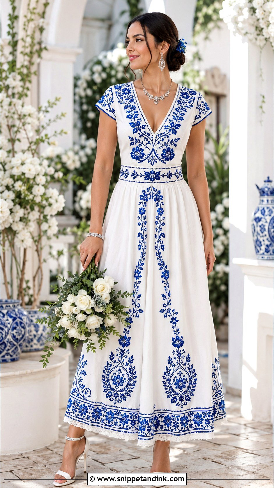 Mexican Wedding Dress With Blue Embroidery - Snippet and Ink - 25 Traditional Mexican Wedding Dress Ideas