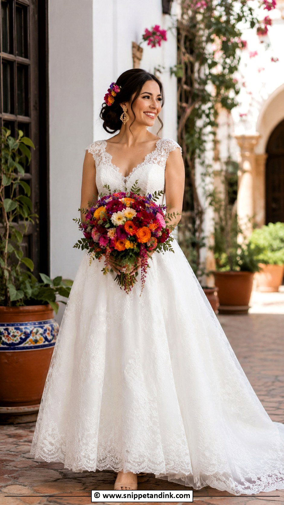Mexican Wedding Dress With Bright Bouquet - Snippet and Ink - 30 Mexican Wedding Dress Ideas
