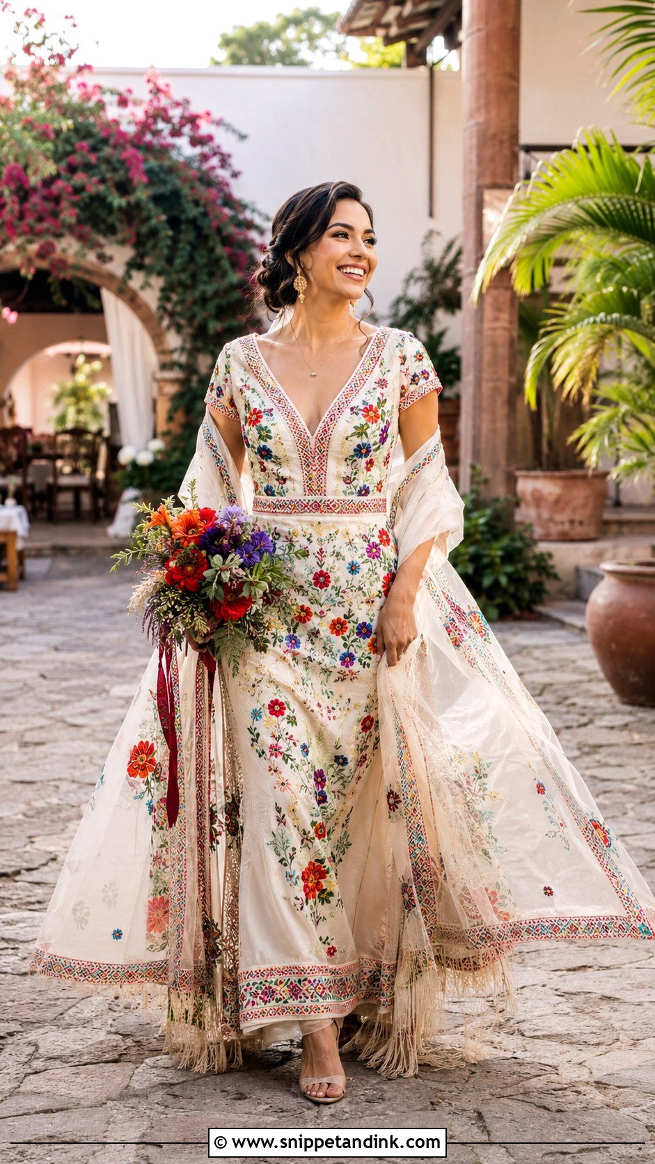 Mexican Wedding Dress With Colorful Embroidery - Snippet and Ink - 25 Traditional Mexican Wedding Dress Ideas