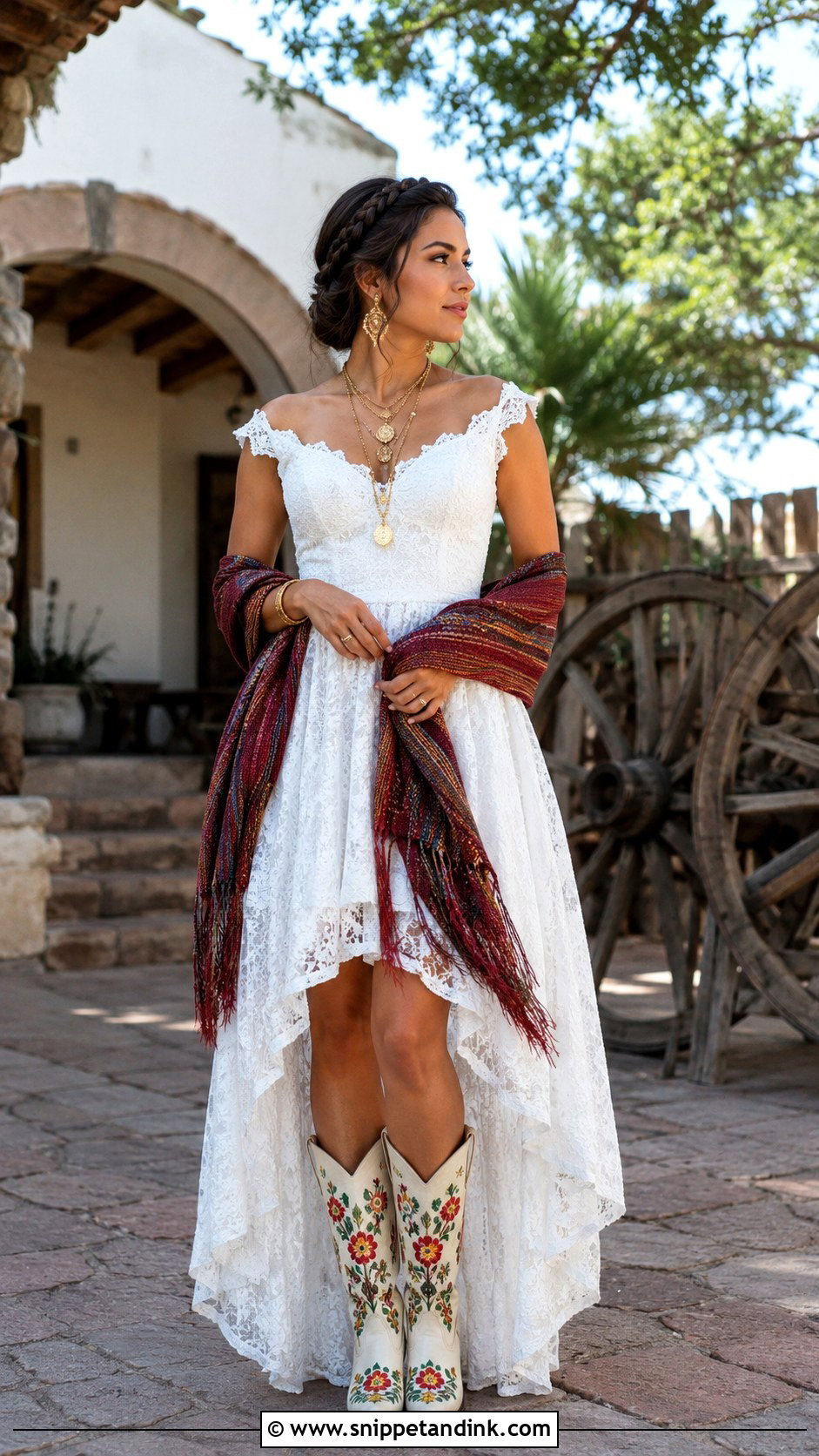 Mexican Wedding Dress With Embroidered Boots - Snippet and Ink - 25 Traditional Mexican Wedding Dress Ideas