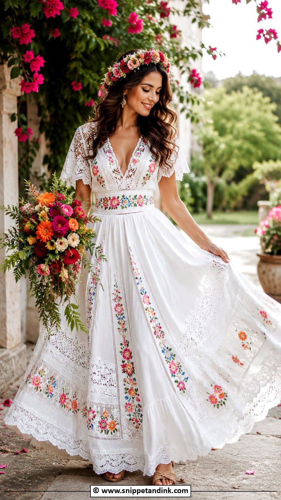 Mexican Wedding Dress With Floral Crown - Snippet and Ink - 30 Mexican Wedding Dress Ideas