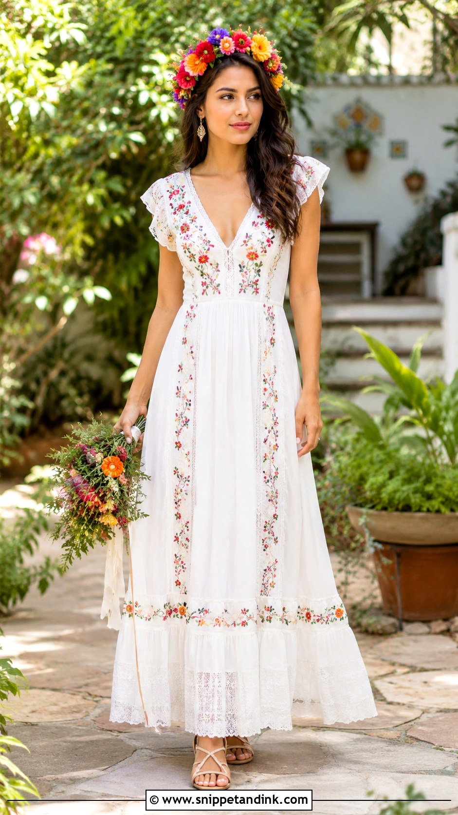 Mexican Wedding Dress With Flower Crown - Snippet and Ink - 25 Traditional Mexican Wedding Dress Ideas