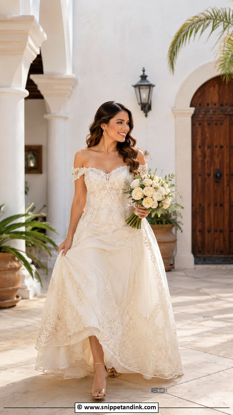 Mexican Wedding Dress With Gold Jewelry - Snippet and Ink - 30 Mexican Wedding Dress Ideas