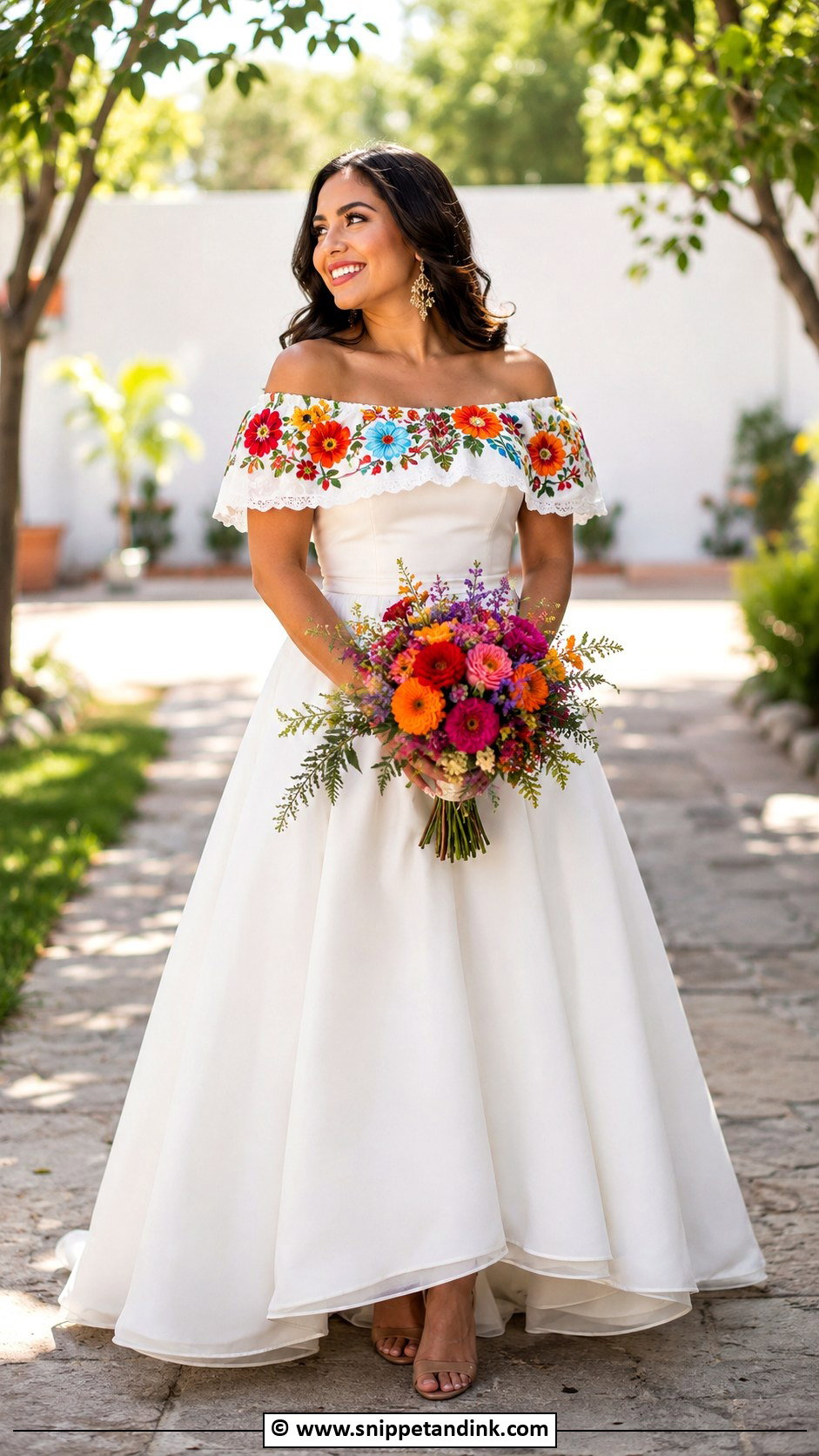 Mexican Wedding Dress With Off Shoulder Neckline - Snippet and Ink - 30 Mexican Wedding Dress Ideas