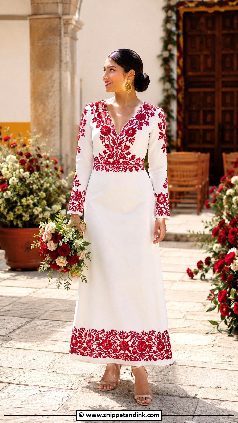 Mexican Wedding Dress With Red Embroidery - Snippet and Ink - 30 Mexican Wedding Dress Ideas