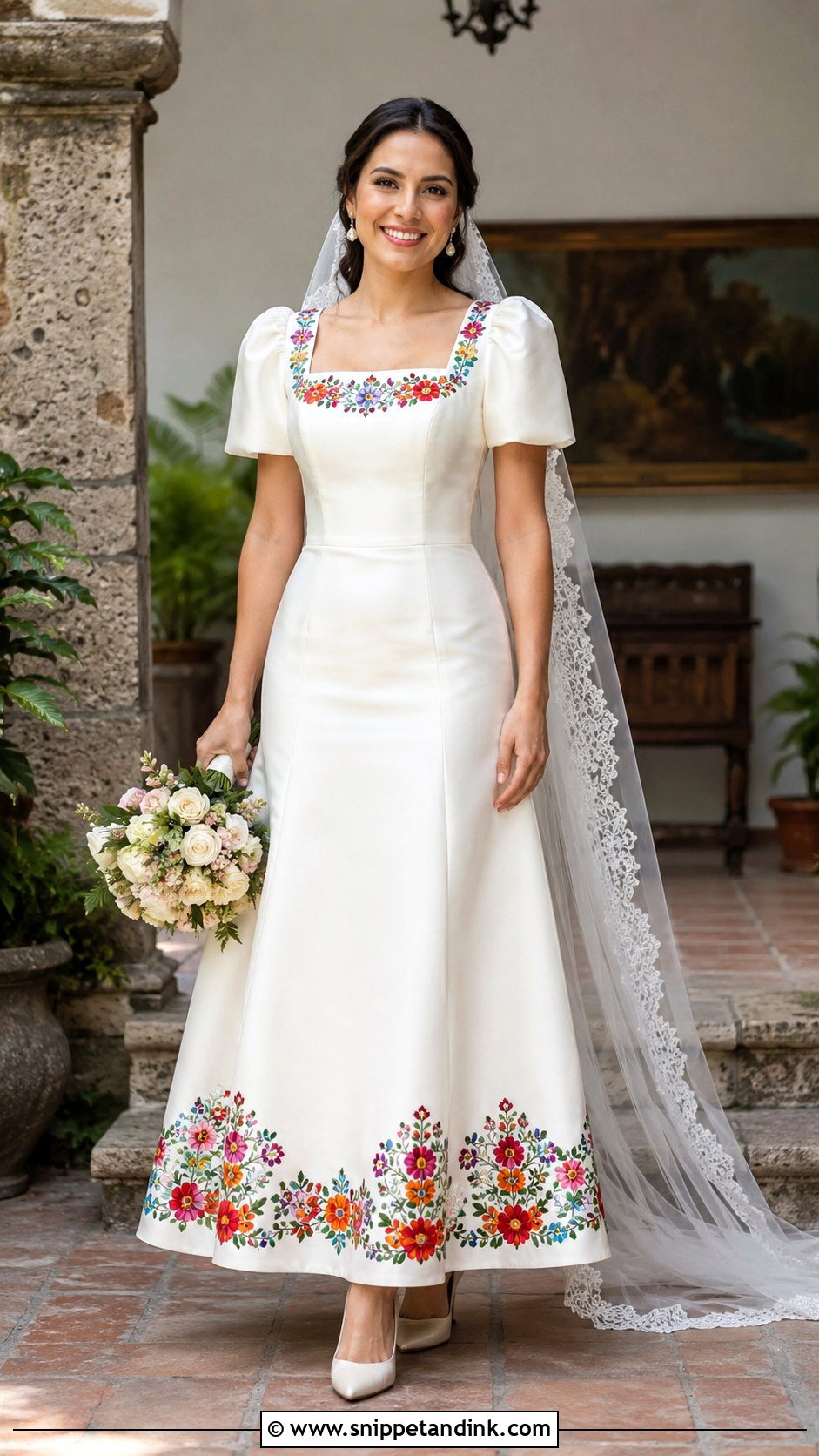 Mexican Wedding Dress With Square Neckline - Snippet and Ink - 20 Mexican Style Spanish Wedding Dress Ideas