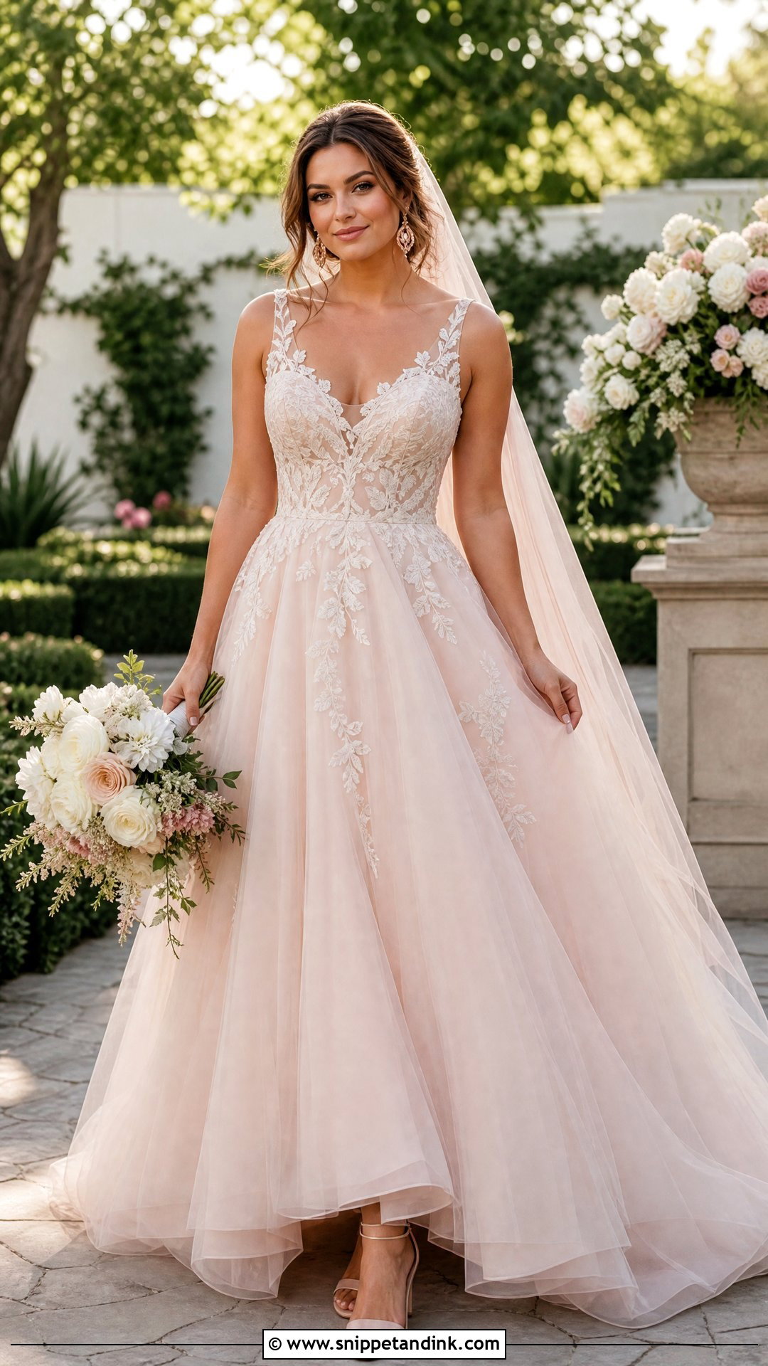 Mid Size Blush Tulle Wedding Dress - Snippet and Ink - 25 Mid Size Wedding Dress Ideas